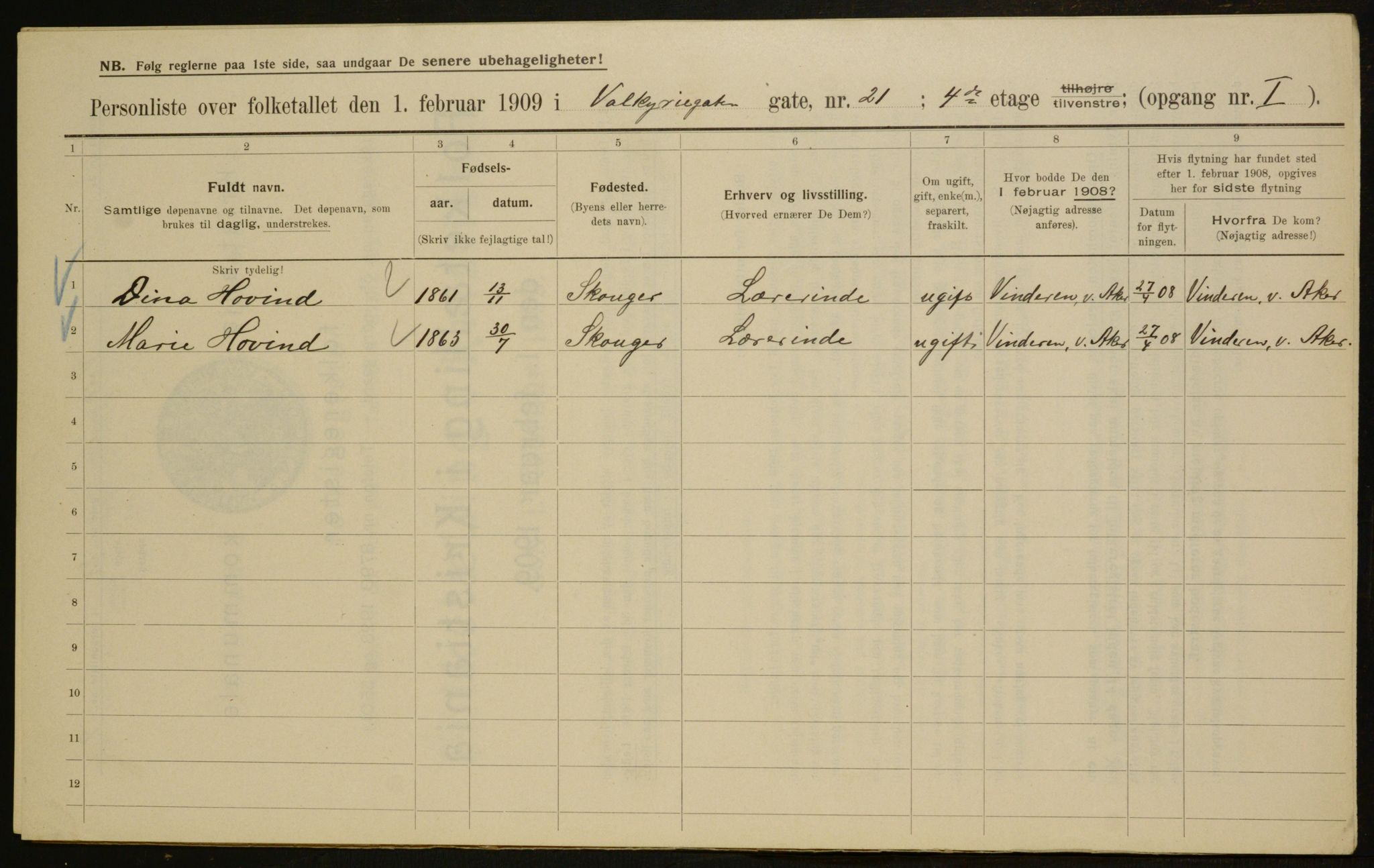 OBA, Municipal Census 1909 for Kristiania, 1909, p. 110535