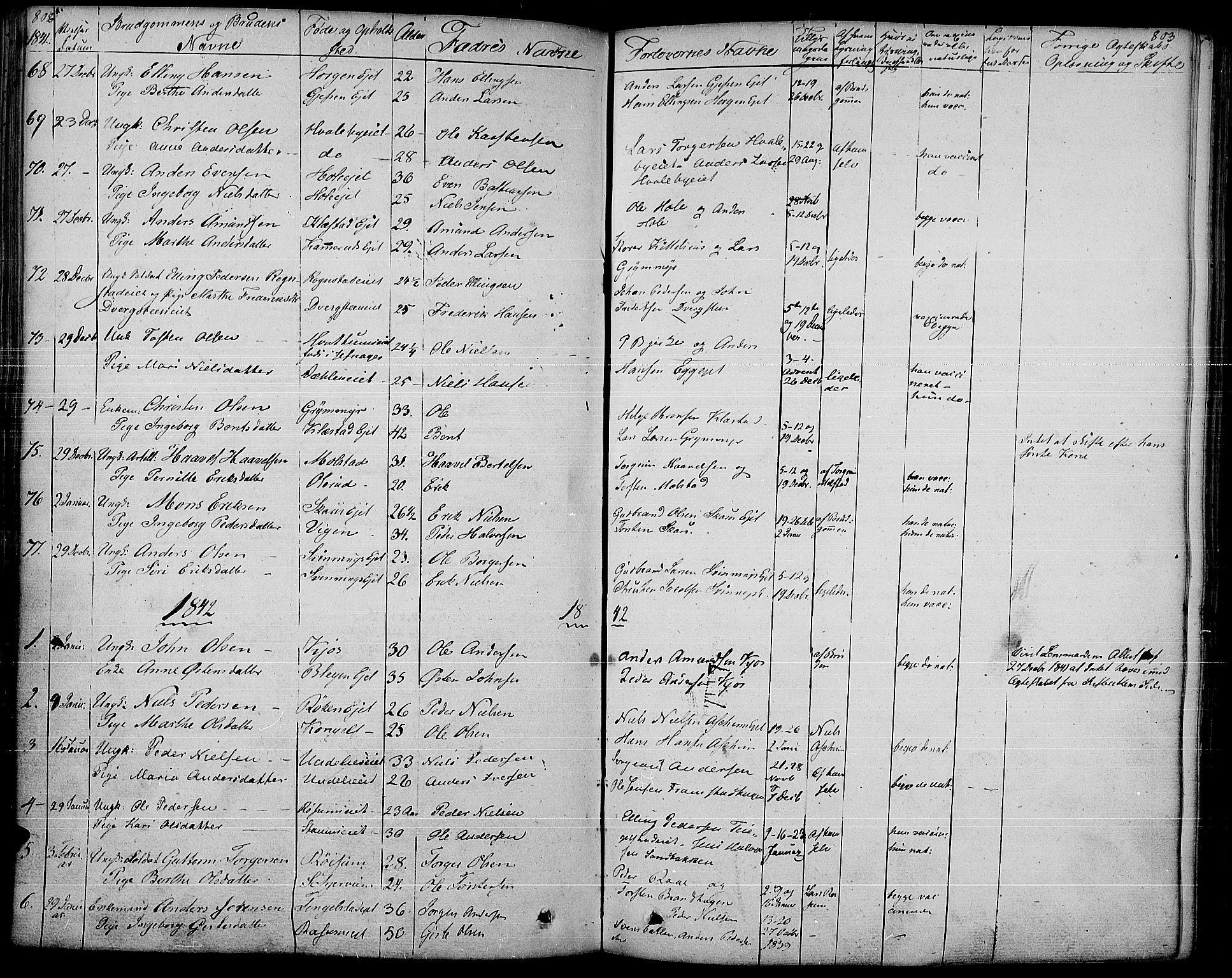 Gran prestekontor, SAH/PREST-112/H/Ha/Haa/L0010: Parish register (official) no. 10, 1824-1842, p. 802-803