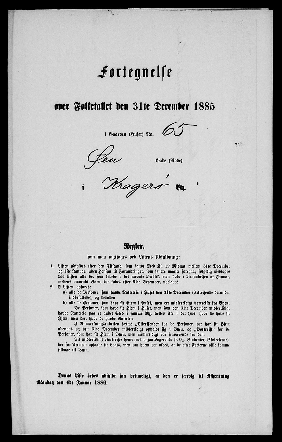 SAKO, 1885 census for 0801 Kragerø, 1885, p. 586