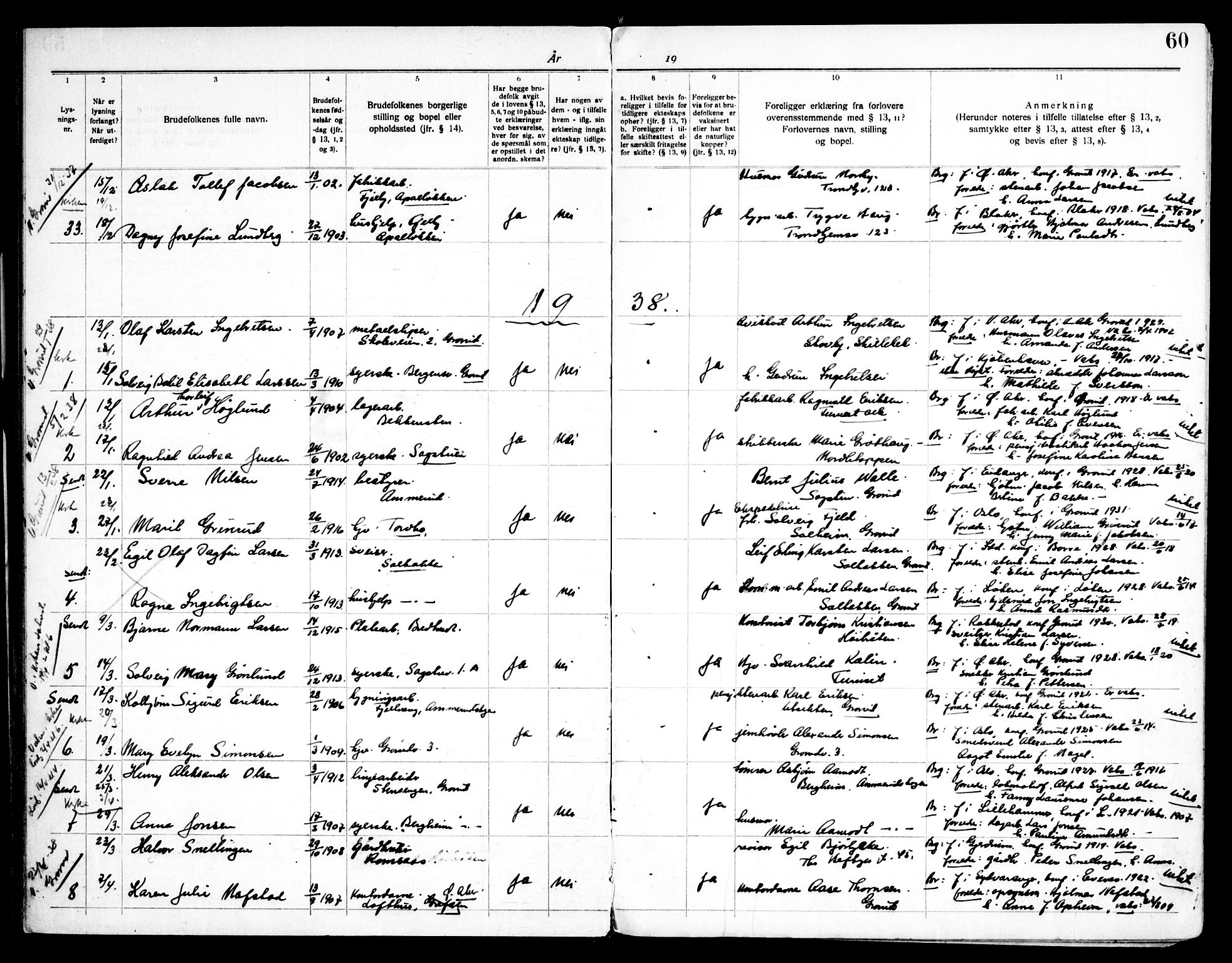 Østre Aker prestekontor Kirkebøker, SAO/A-10840/H/Hb/L0001: Banns register no. II 1, 1919-1951, p. 60