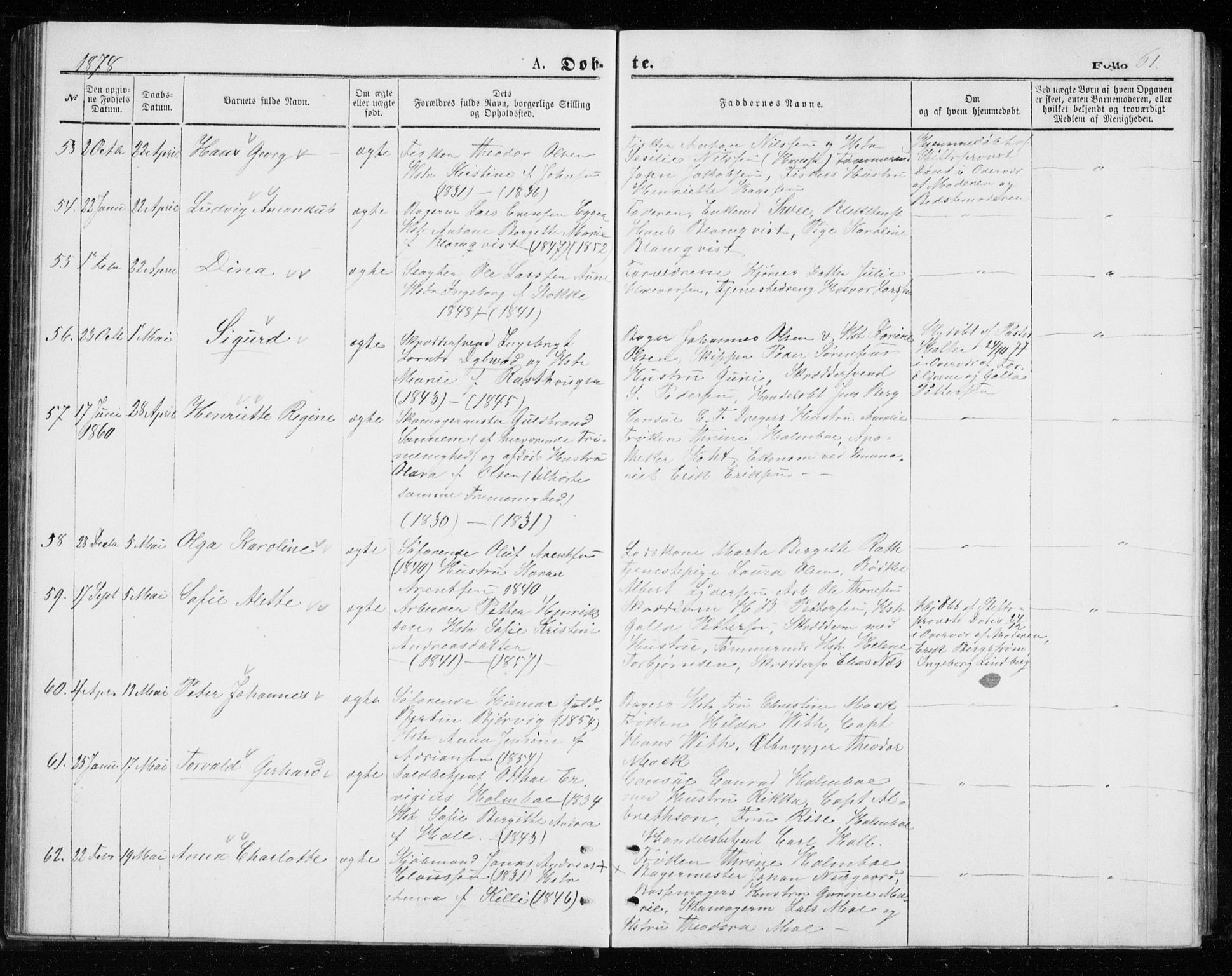 Tromsø sokneprestkontor/stiftsprosti/domprosti, AV/SATØ-S-1343/G/Gb/L0008klokker: Parish register (copy) no. 8, 1875-1879, p. 61