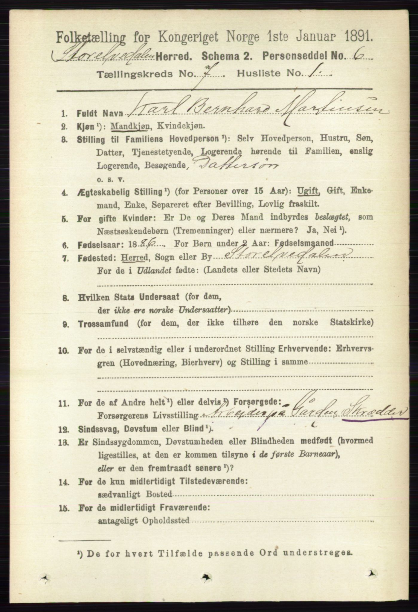 RA, 1891 census for 0430 Stor-Elvdal, 1891, p. 2653