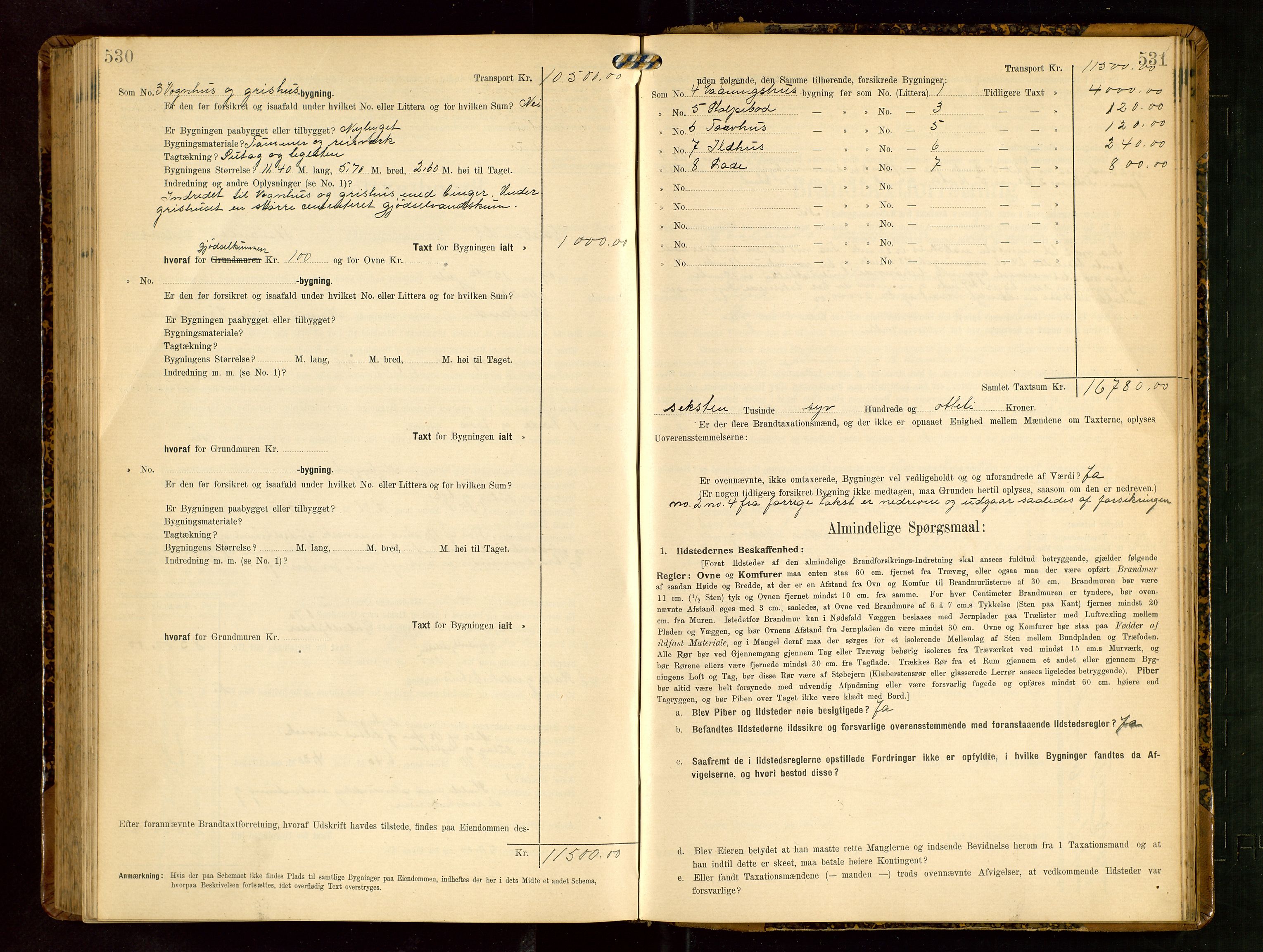 Håland lensmannskontor, AV/SAST-A-100100/Gob/L0003: Branntakstprotokoll - skjematakst. Register i boken., 1909-1910, p. 530-531