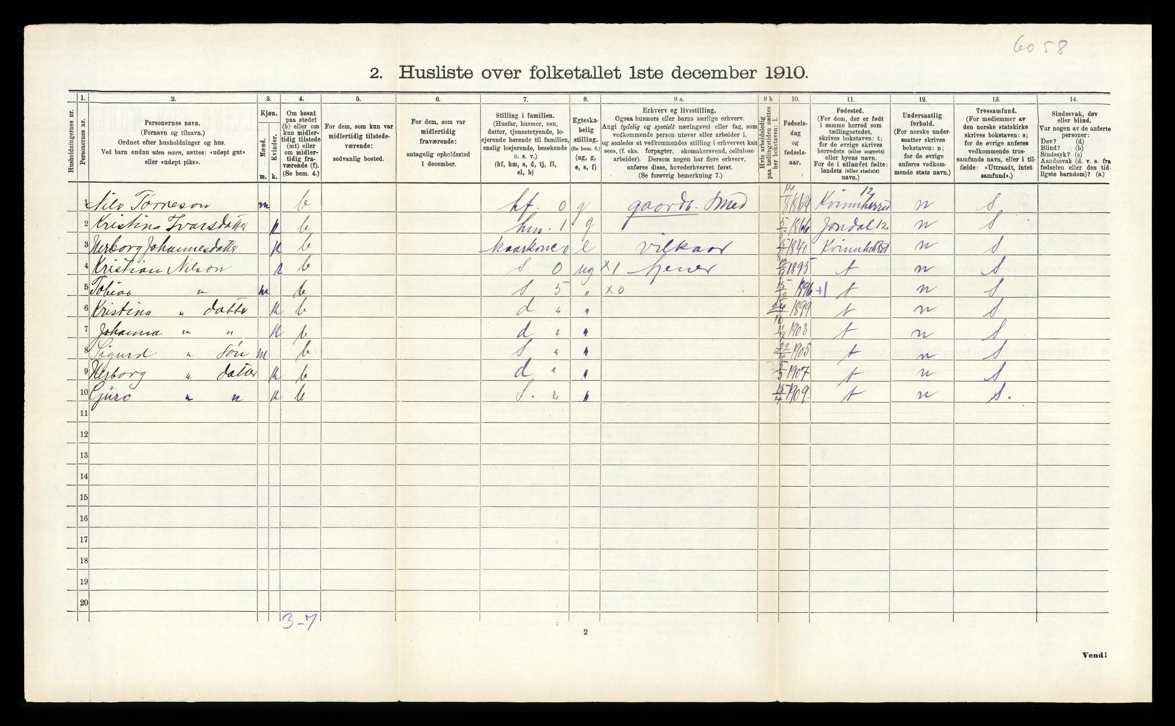 RA, 1910 census for Strandebarm, 1910, p. 579