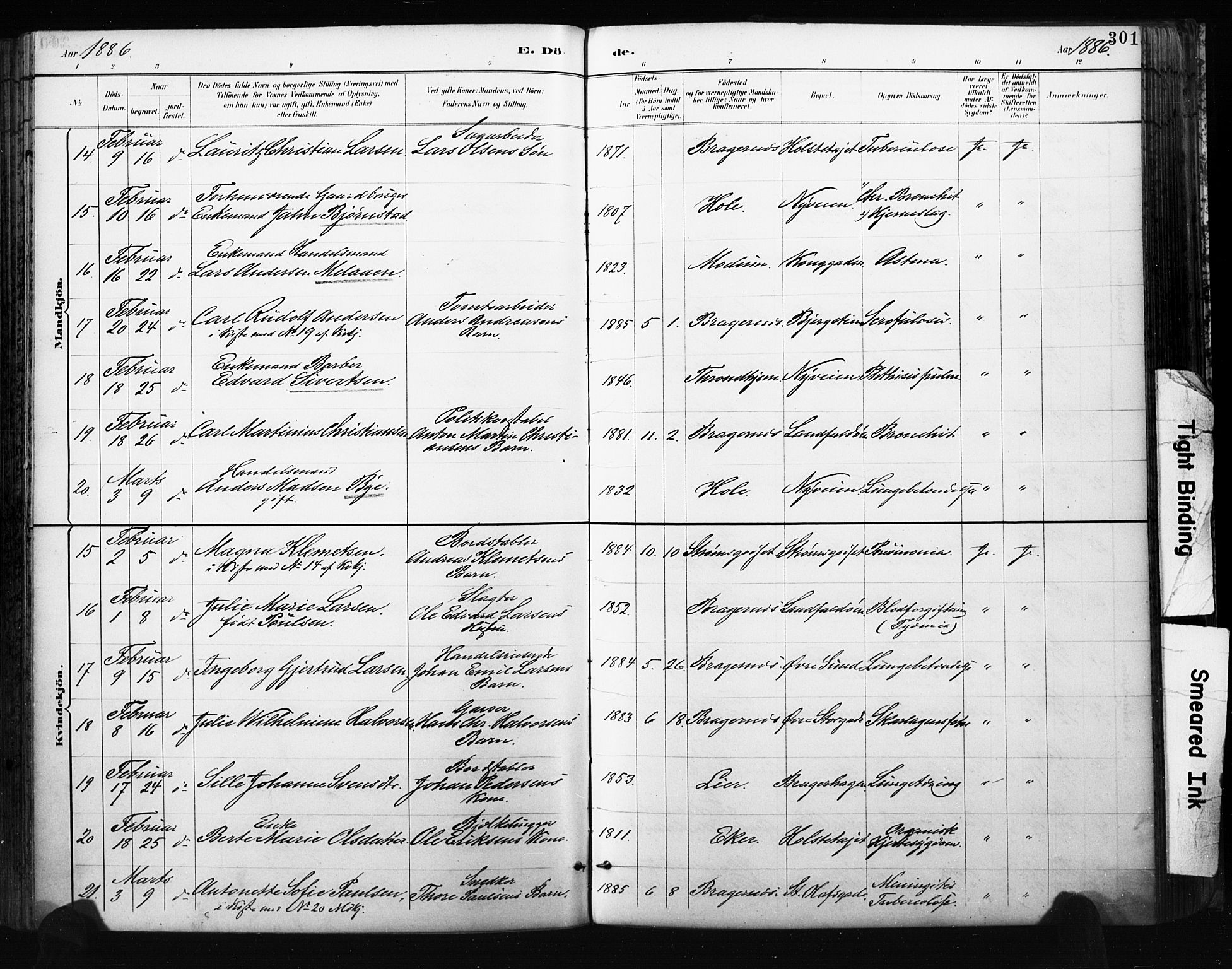 Bragernes kirkebøker, AV/SAKO-A-6/F/Fb/L0007: Parish register (official) no. II 7, 1885-1893, p. 301