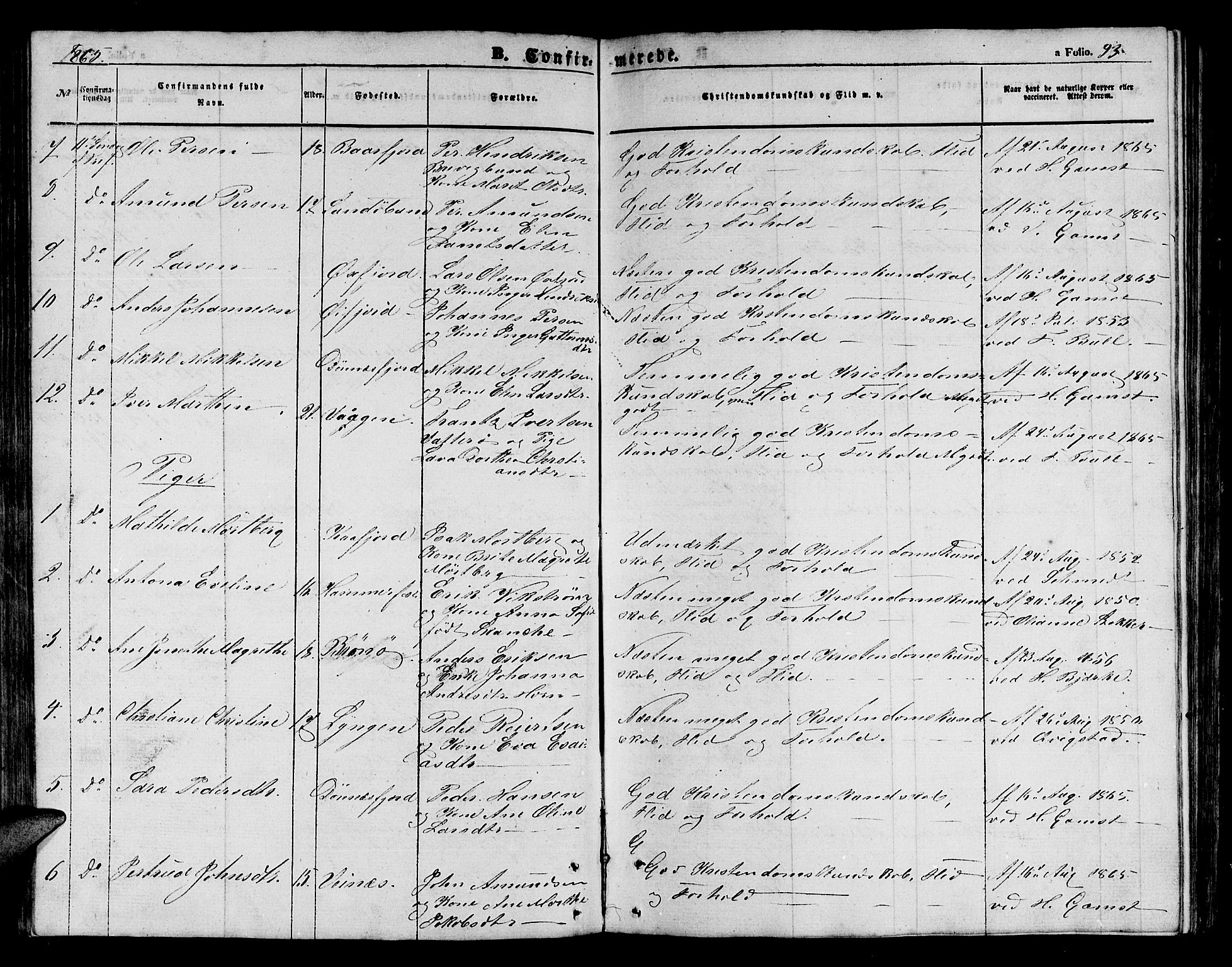 Loppa sokneprestkontor, SATØ/S-1339/H/Hb/L0003klokker: Parish register (copy) no. 3, 1853-1880, p. 93