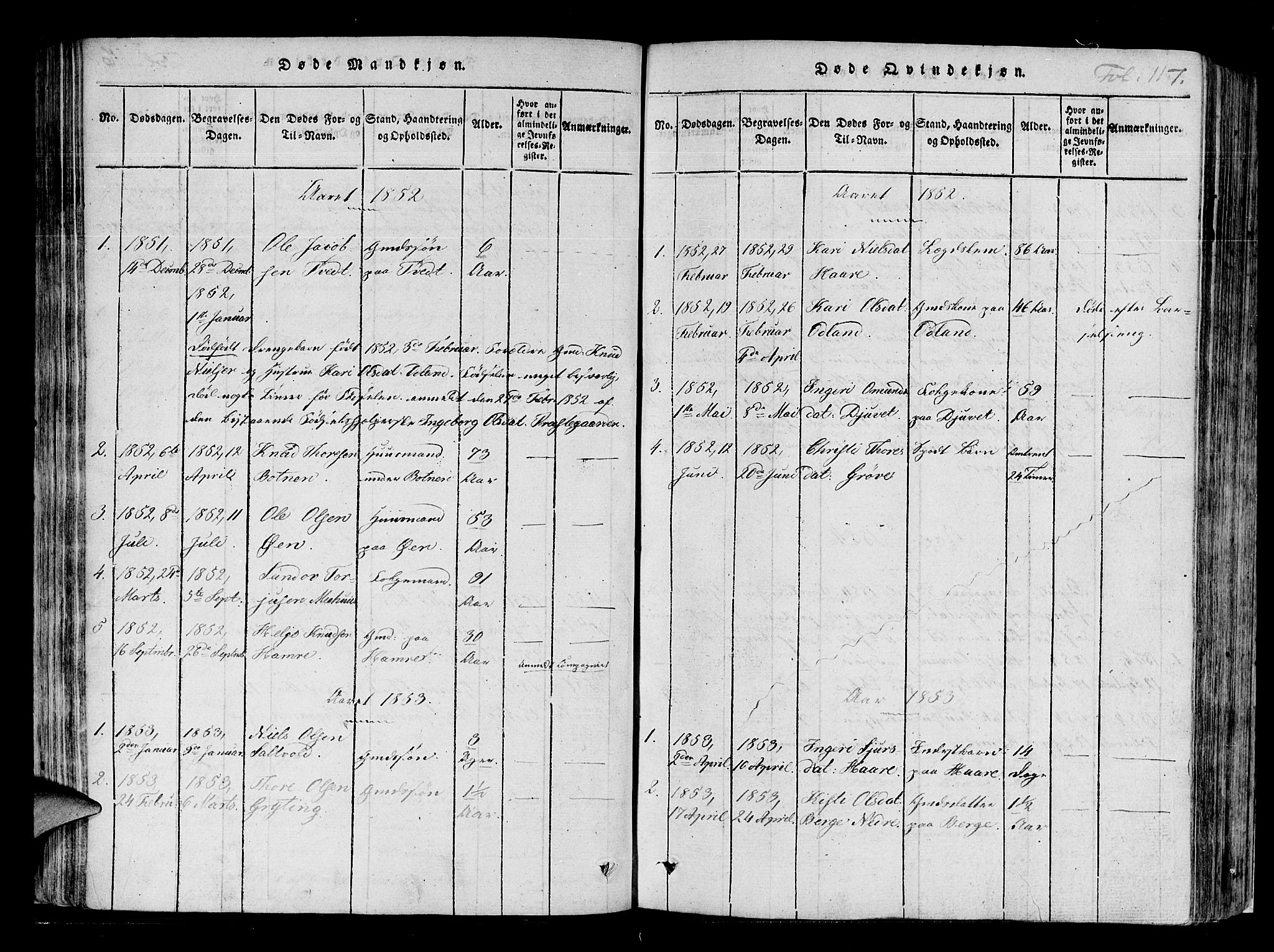 Røldal sokneprestembete, SAB/A-100247: Parish register (official) no. A 2, 1817-1856, p. 117