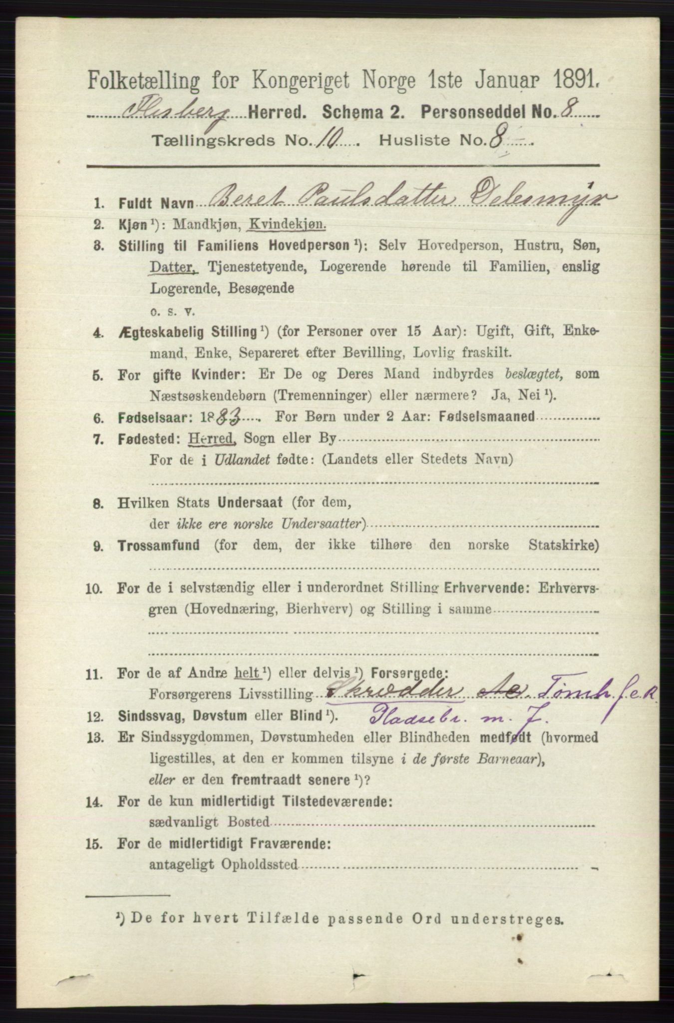 RA, 1891 census for 0631 Flesberg, 1891, p. 1706