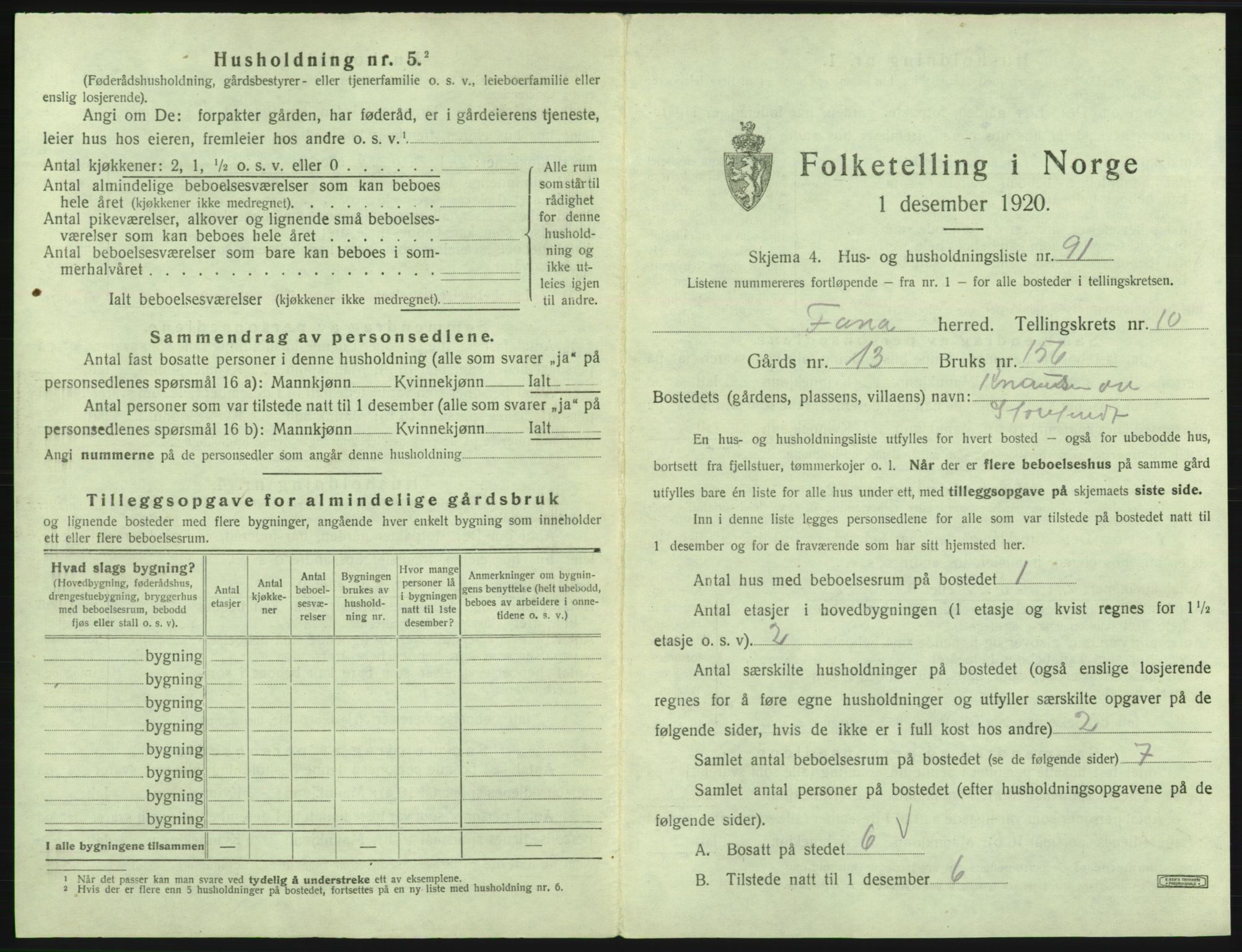 SAB, 1920 census for Fana, 1920, p. 1985