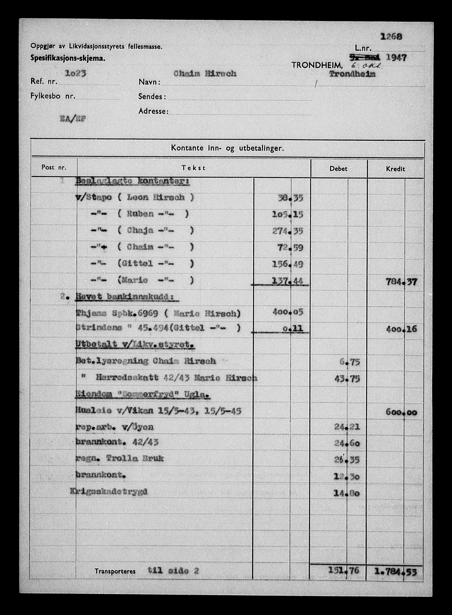 Justisdepartementet, Tilbakeføringskontoret for inndratte formuer, AV/RA-S-1564/H/Hc/Hca/L0896: --, 1945-1947, p. 224