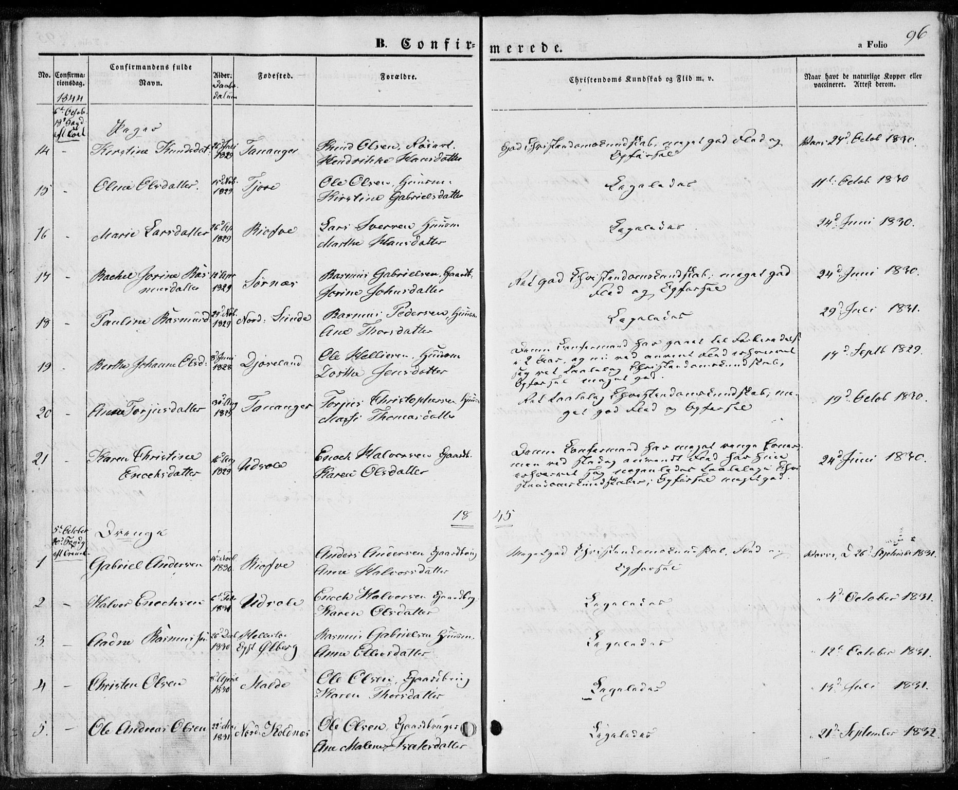 Håland sokneprestkontor, SAST/A-101802/001/30BA/L0006: Parish register (official) no. A 6, 1842-1853, p. 96