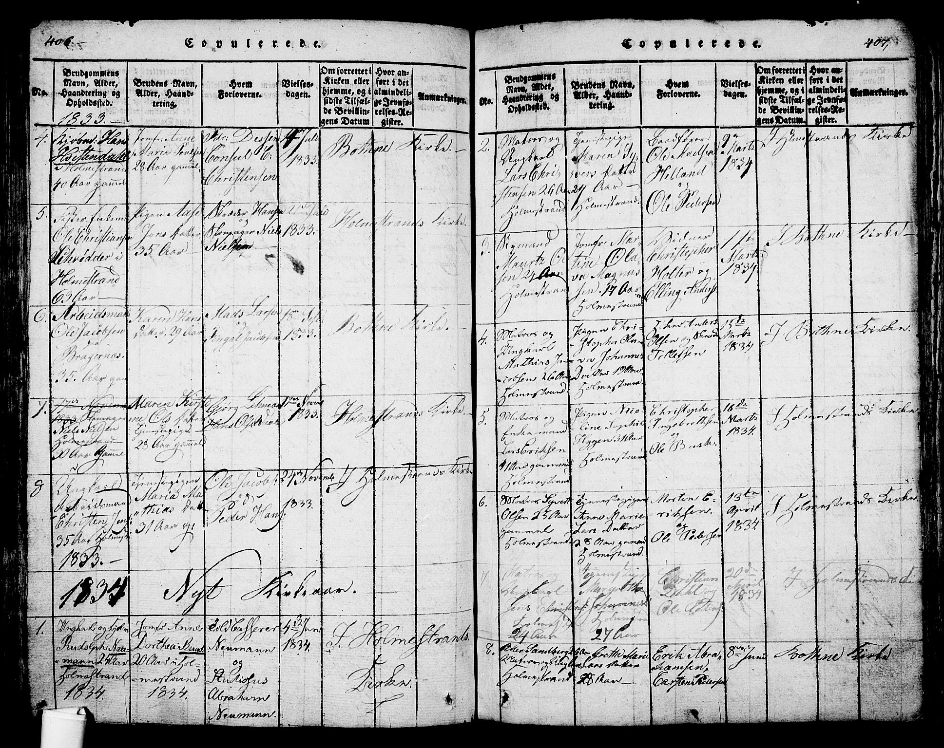 Holmestrand kirkebøker, AV/SAKO-A-346/G/Ga/L0001: Parish register (copy) no. 1, 1814-1848, p. 406-407