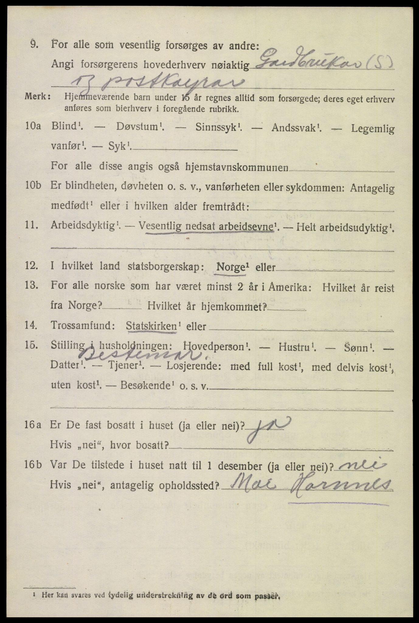 SAK, 1920 census for Hornnes, 1920, p. 3078