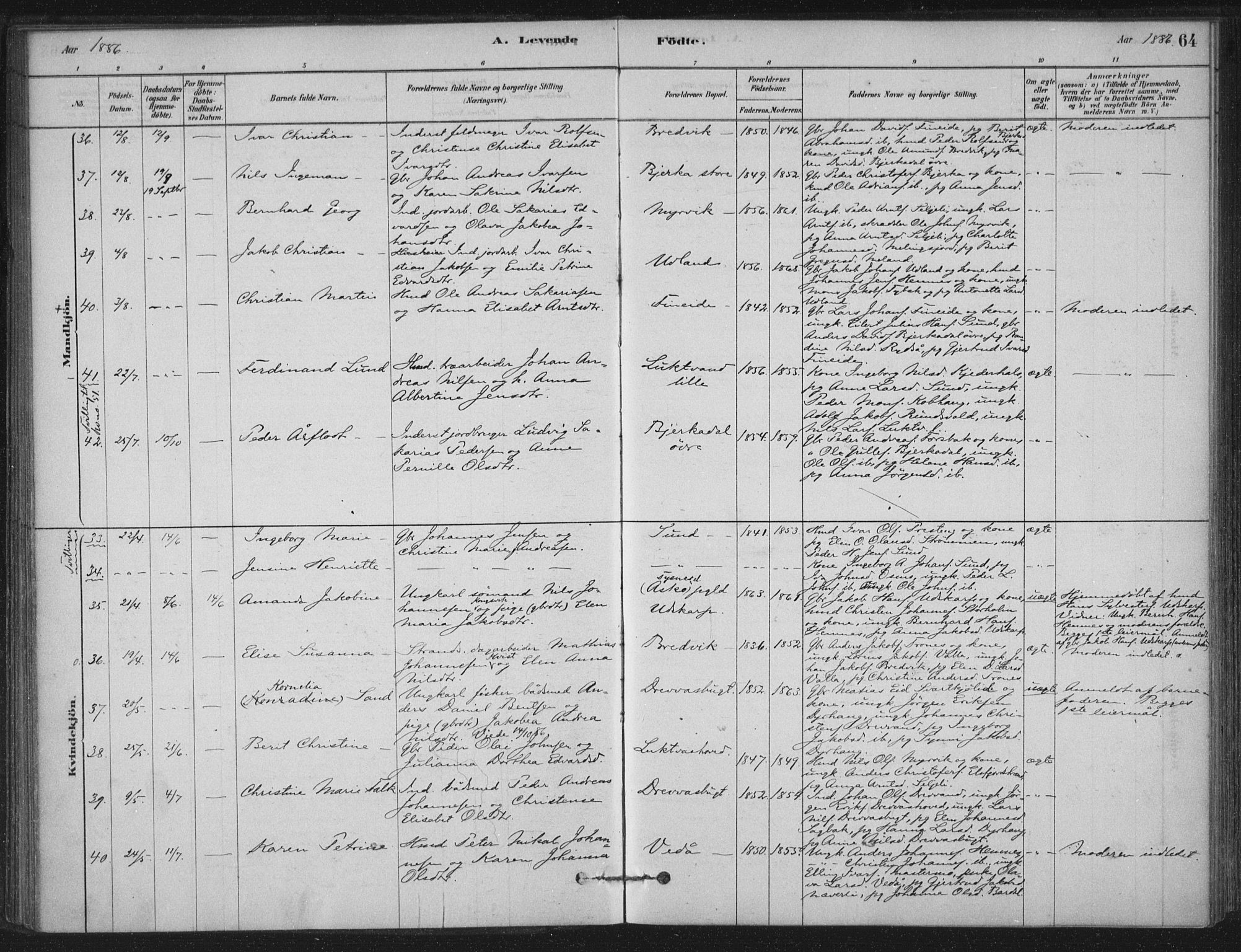 Ministerialprotokoller, klokkerbøker og fødselsregistre - Nordland, SAT/A-1459/825/L0361: Parish register (official) no. 825A15, 1878-1893, p. 64