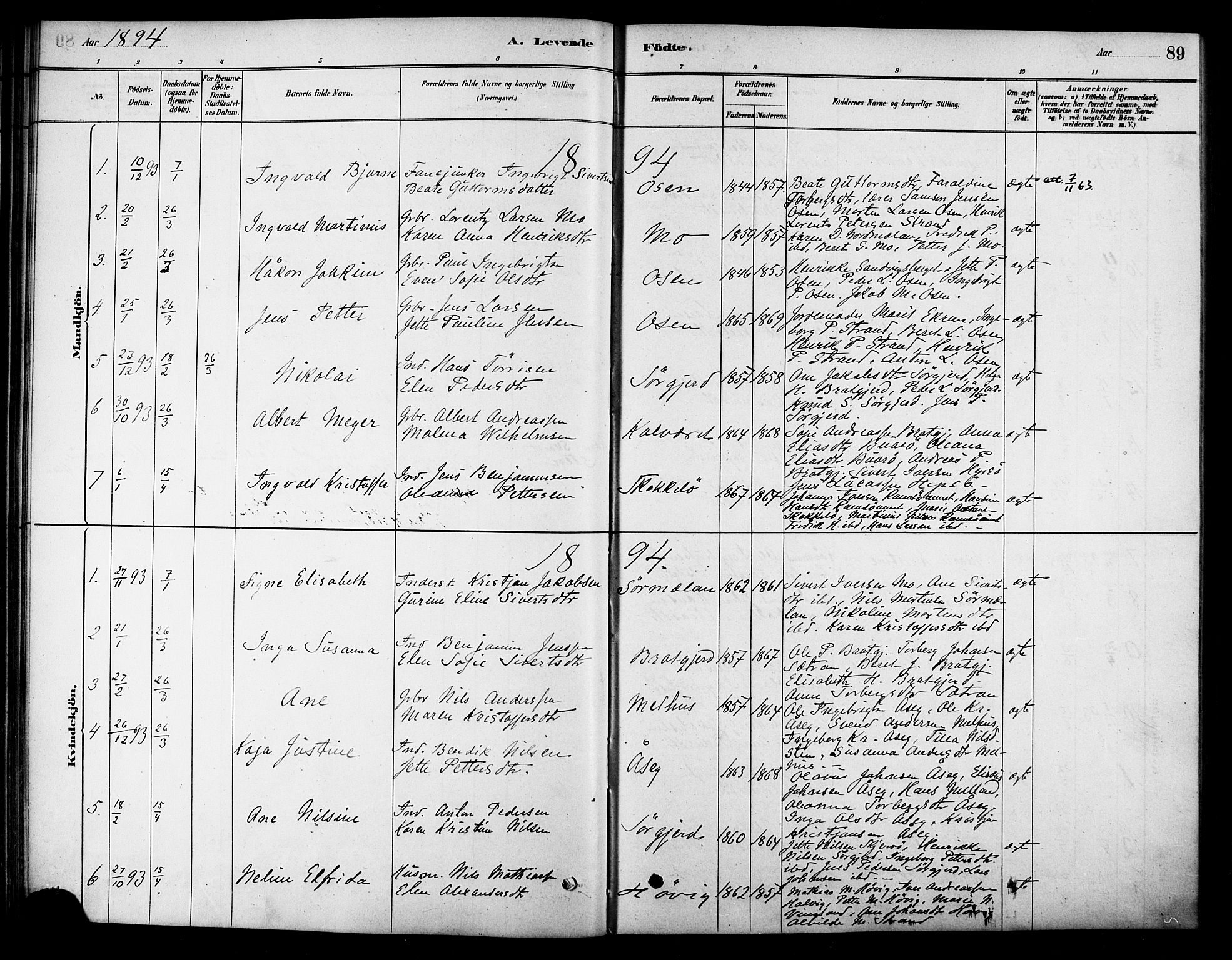 Ministerialprotokoller, klokkerbøker og fødselsregistre - Sør-Trøndelag, SAT/A-1456/658/L0722: Parish register (official) no. 658A01, 1879-1896, p. 89