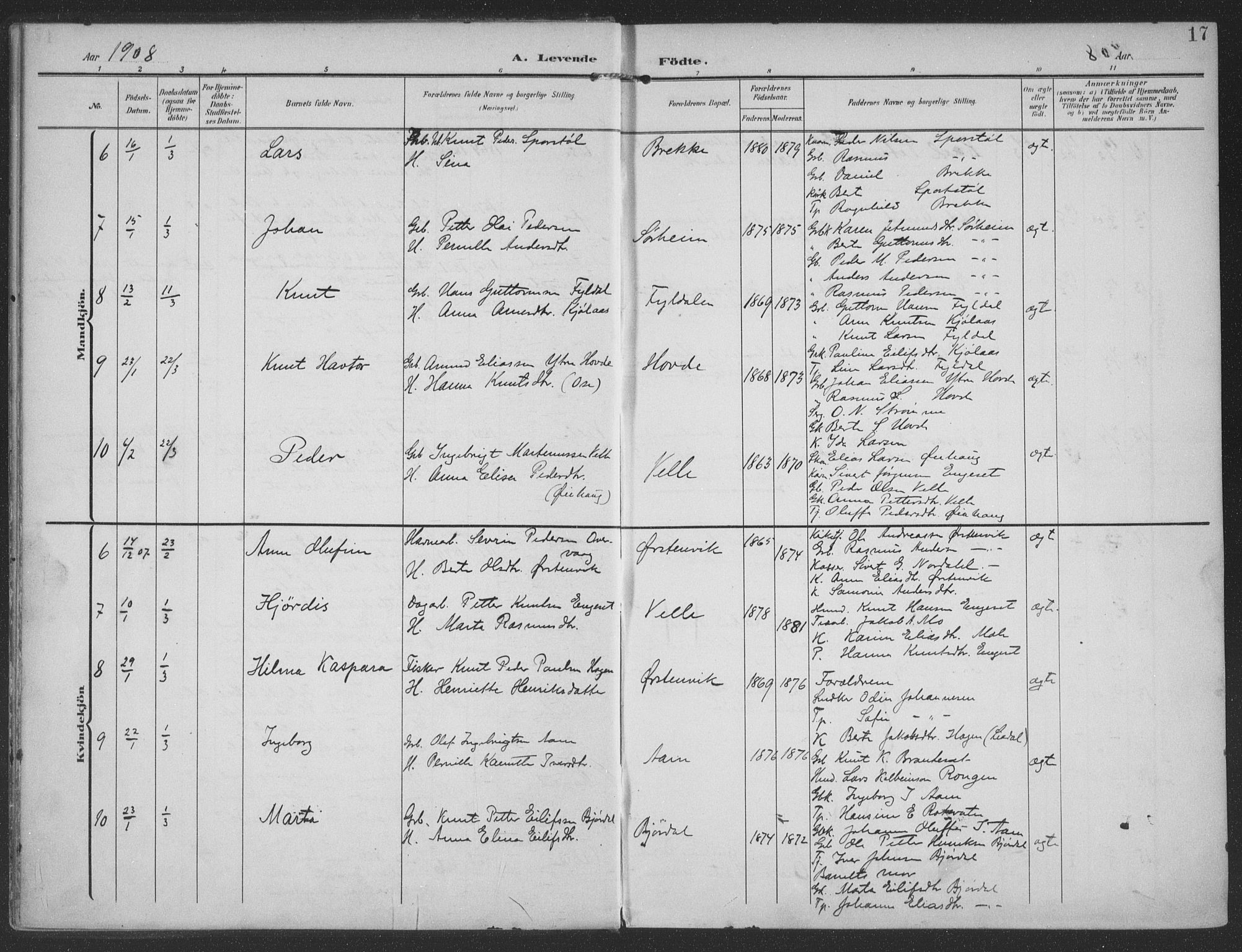 Ministerialprotokoller, klokkerbøker og fødselsregistre - Møre og Romsdal, AV/SAT-A-1454/513/L0178: Parish register (official) no. 513A05, 1906-1919, p. 17