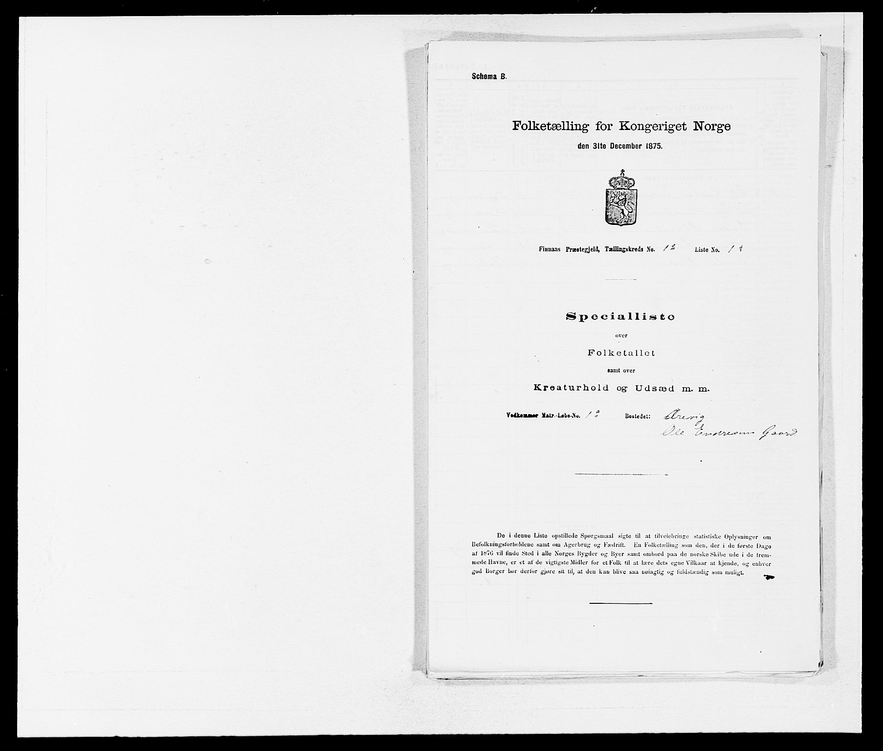 SAB, 1875 census for 1218P Finnås, 1875, p. 1358