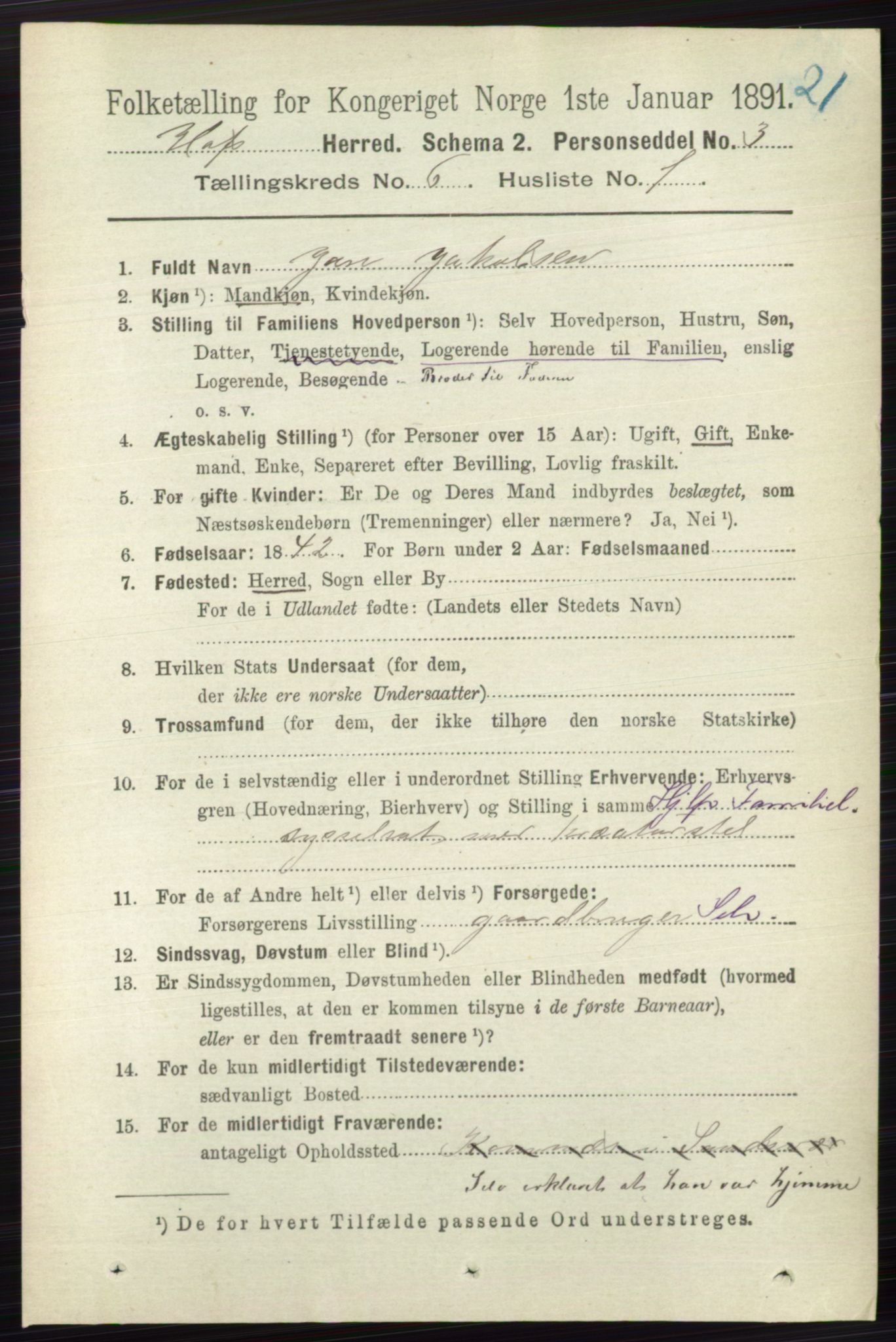 RA, 1891 census for 0714 Hof, 1891, p. 1783