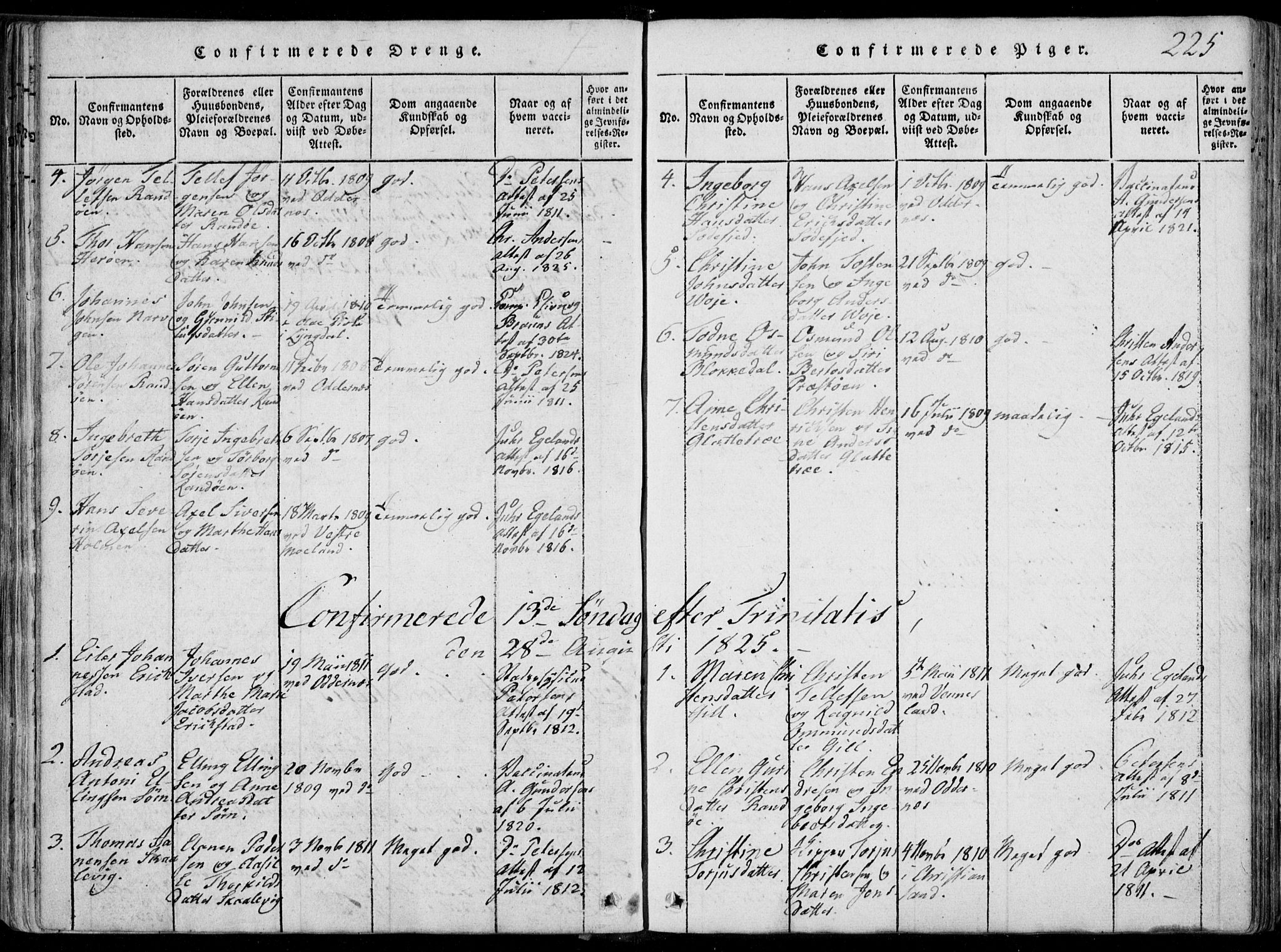 Oddernes sokneprestkontor, AV/SAK-1111-0033/F/Fa/Faa/L0005: Parish register (official) no. A 5, 1820-1838, p. 225