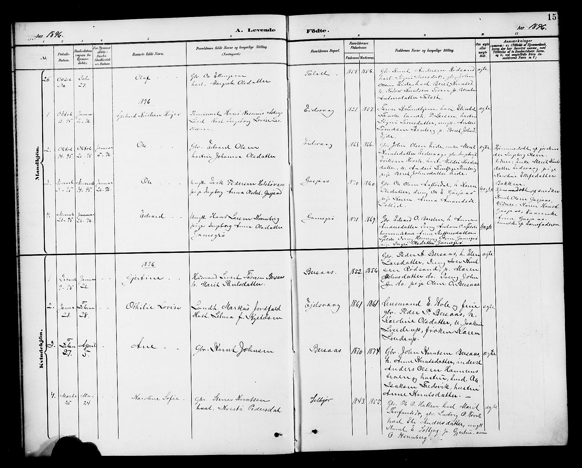 Ministerialprotokoller, klokkerbøker og fødselsregistre - Møre og Romsdal, AV/SAT-A-1454/551/L0632: Parish register (copy) no. 551C04, 1894-1920, p. 15