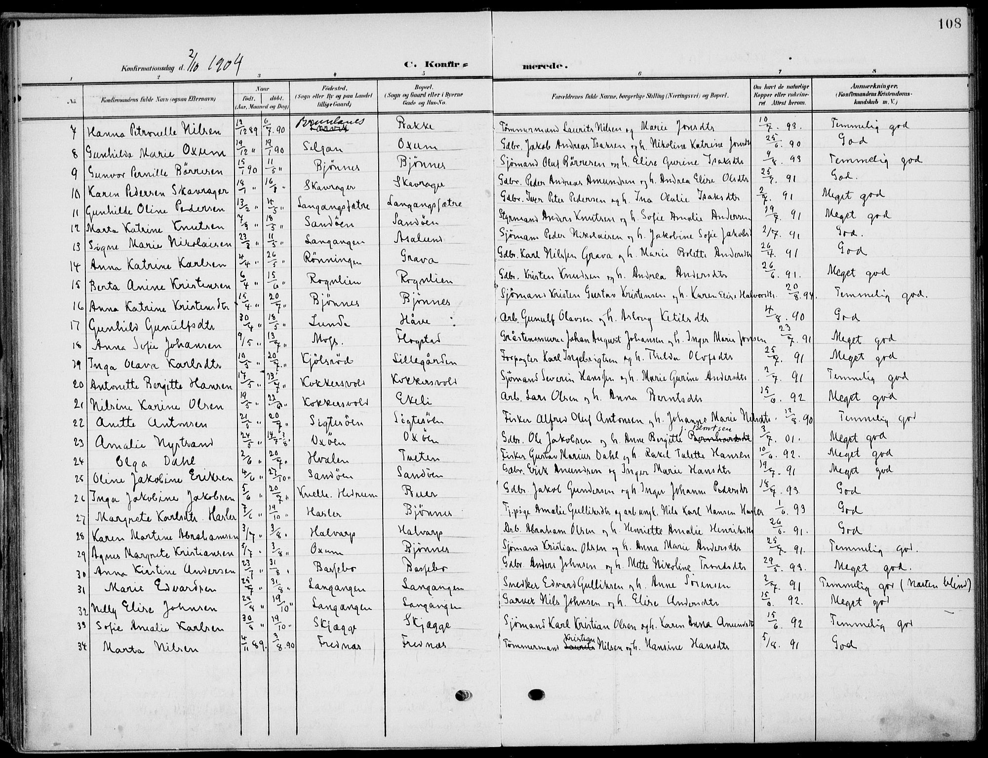 Eidanger kirkebøker, SAKO/A-261/F/Fa/L0013: Parish register (official) no. 13, 1900-1913, p. 108