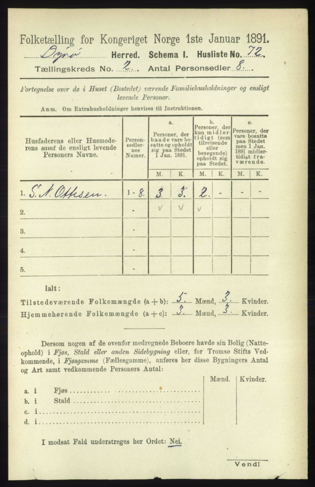 RA, 1891 census for 1926 Dyrøy, 1891, p. 524