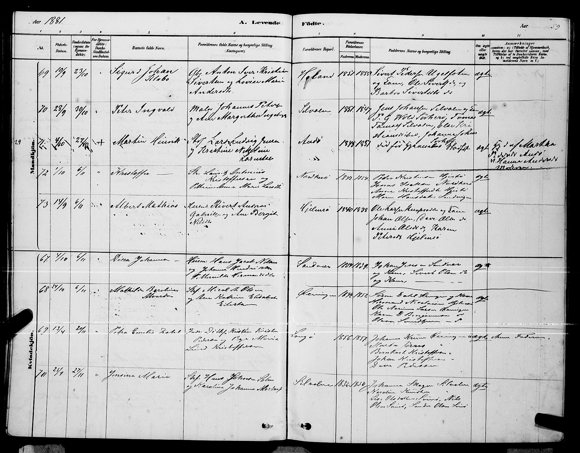 Ministerialprotokoller, klokkerbøker og fødselsregistre - Nordland, AV/SAT-A-1459/834/L0513: Parish register (copy) no. 834C04, 1877-1892, p. 59