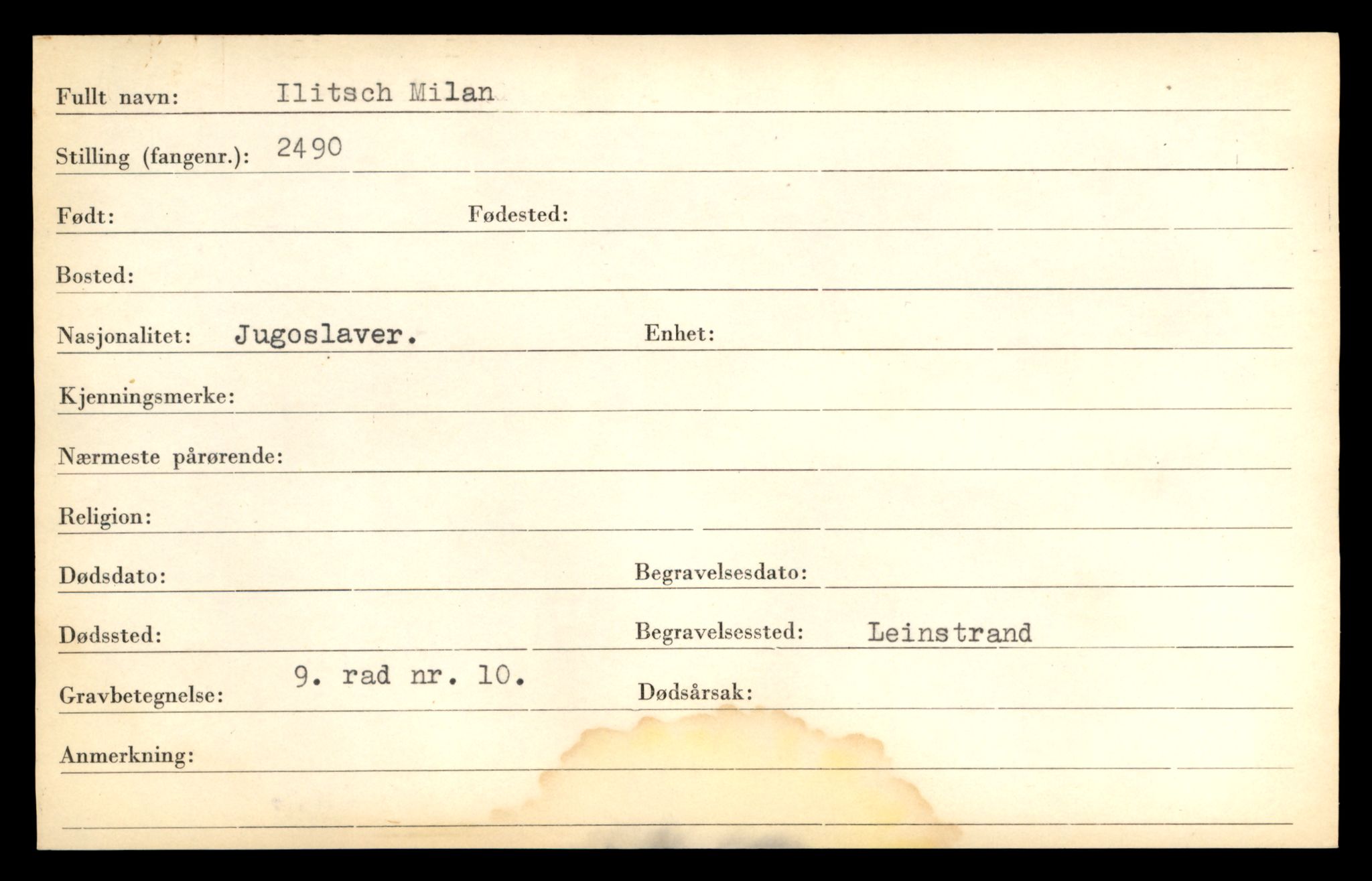 Distriktskontoret for krigsgraver, AV/SAT-A-5030/E/L0005: Kasett/kartotek over falne Britiske og tyske solater, samt andre nasjoners krigsgraver, 1945, p. 39