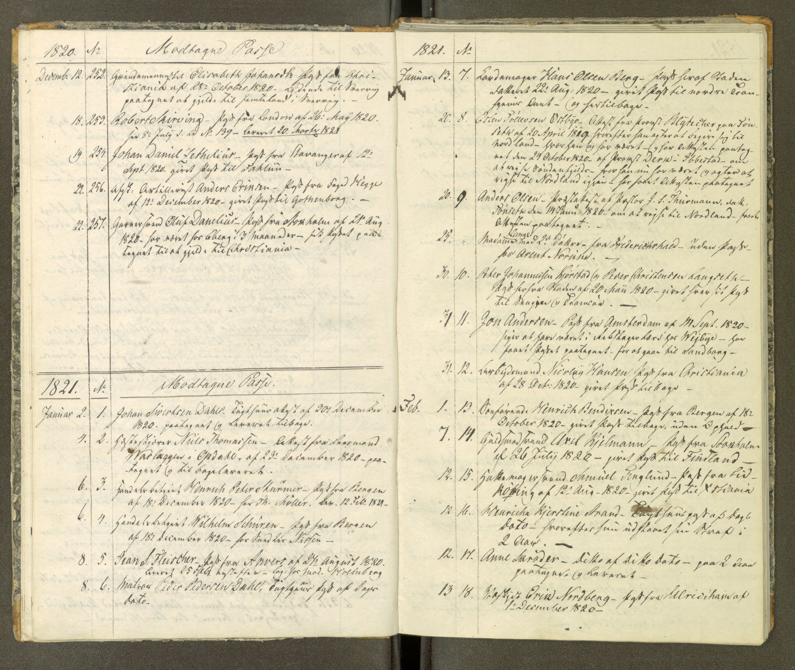 Trondheim politikammer, AV/SAT-A-1887/1/30/L0002: Passprotokoll. Første del:utstedtete pass. Andre del :innleverte/fornyede, 1819-1823