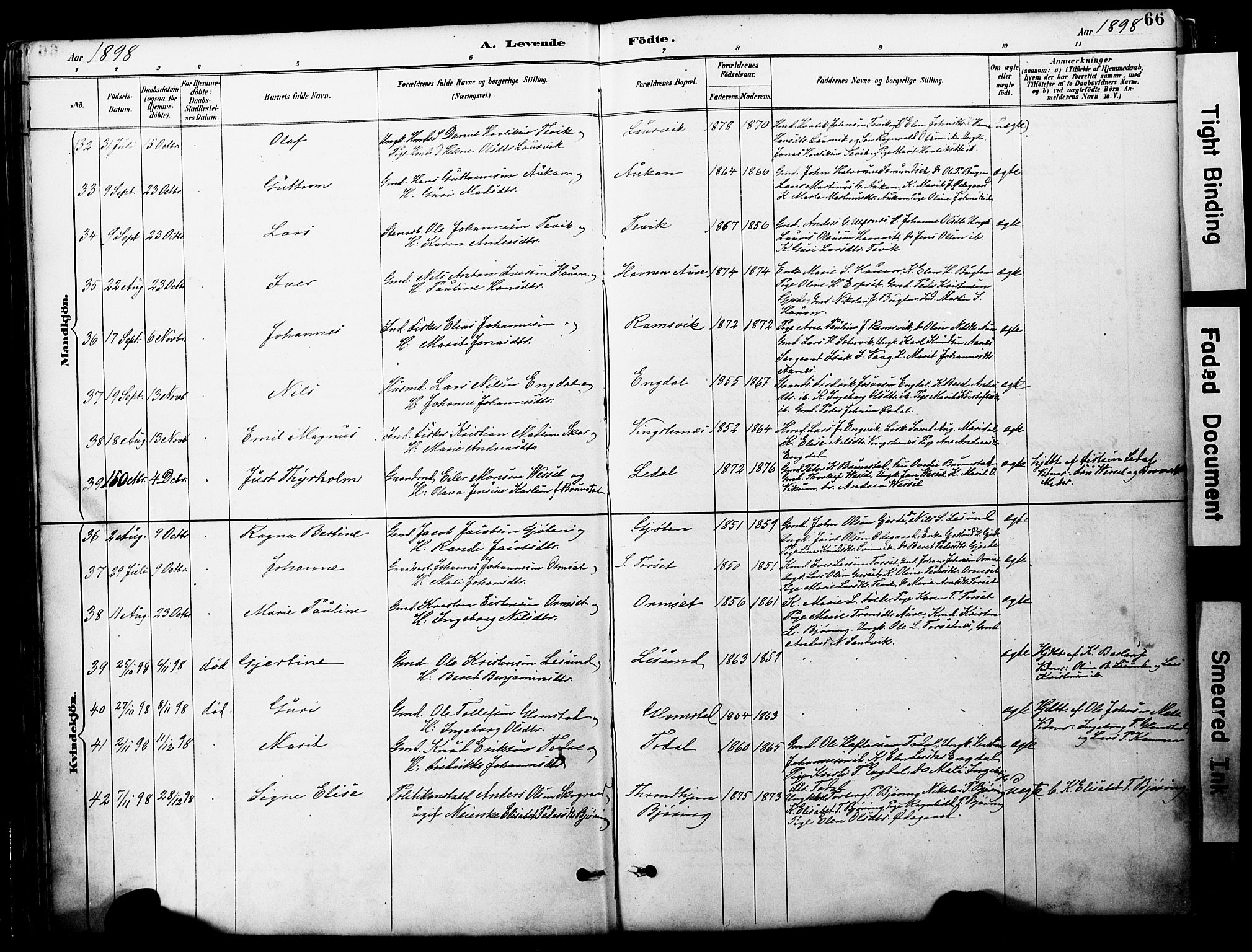 Ministerialprotokoller, klokkerbøker og fødselsregistre - Møre og Romsdal, AV/SAT-A-1454/578/L0907: Parish register (official) no. 578A06, 1887-1904, p. 66