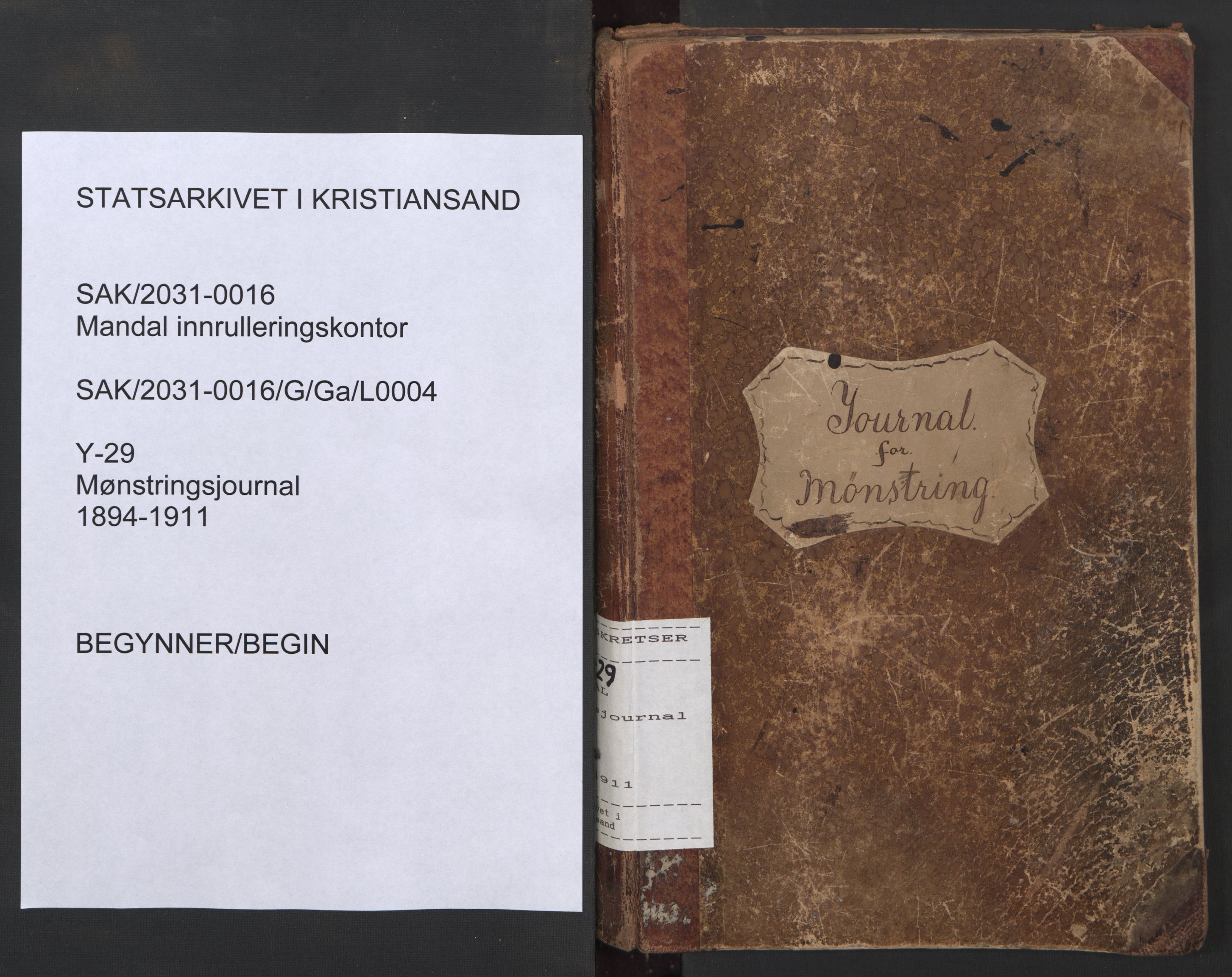 Mandal mønstringskrets, SAK/2031-0016/G/Ga/L0004: Mønstringsjournal, Y-29, 1894-1911, p. 1