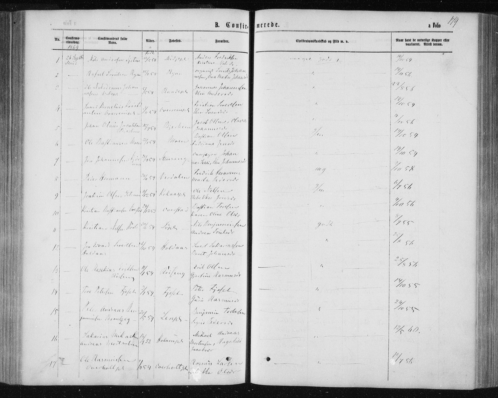 Ministerialprotokoller, klokkerbøker og fødselsregistre - Nord-Trøndelag, AV/SAT-A-1458/735/L0345: Parish register (official) no. 735A08 /1, 1863-1872, p. 179