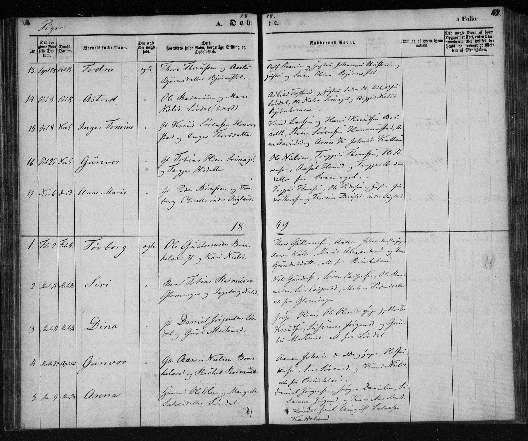 Holum sokneprestkontor, AV/SAK-1111-0022/F/Fa/Fab/L0005: Parish register (official) no. A 5, 1847-1874, p. 62