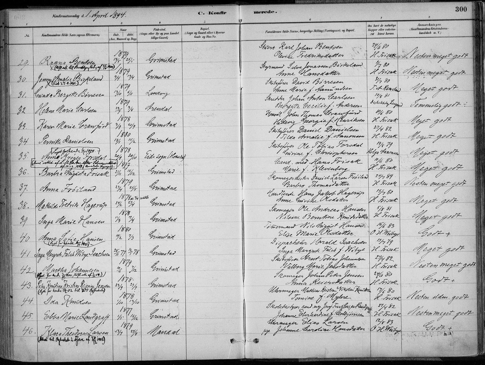 Grimstad sokneprestkontor, AV/SAK-1111-0017/F/Fa/L0003: Parish register (official) no. A 2, 1882-1912, p. 300