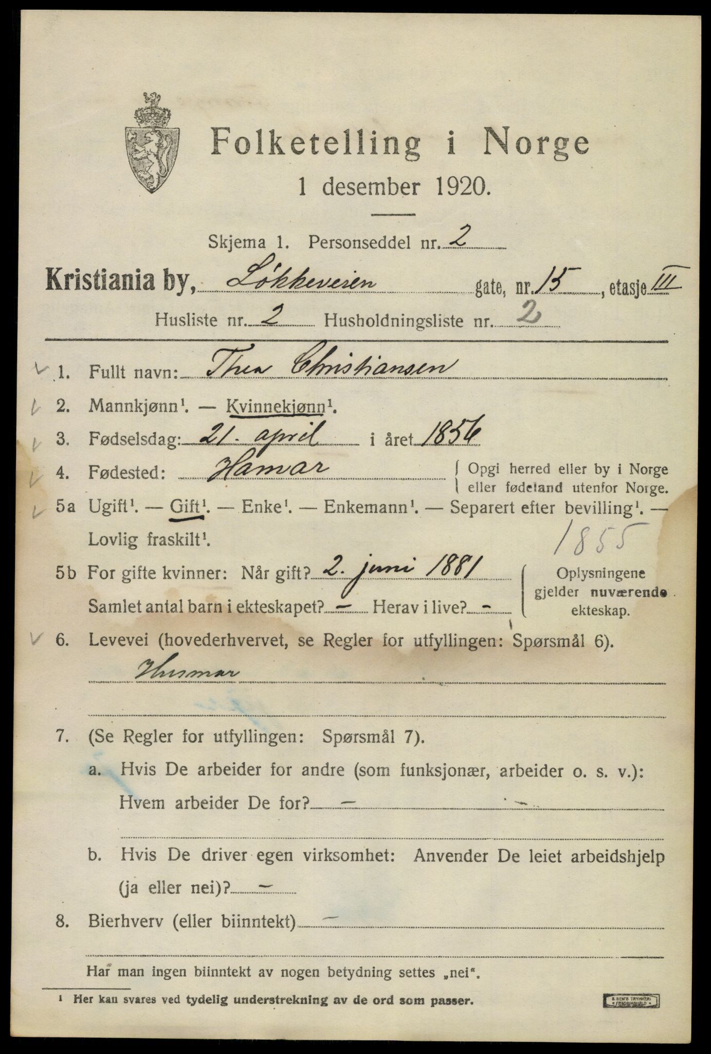 SAO, 1920 census for Kristiania, 1920, p. 367941