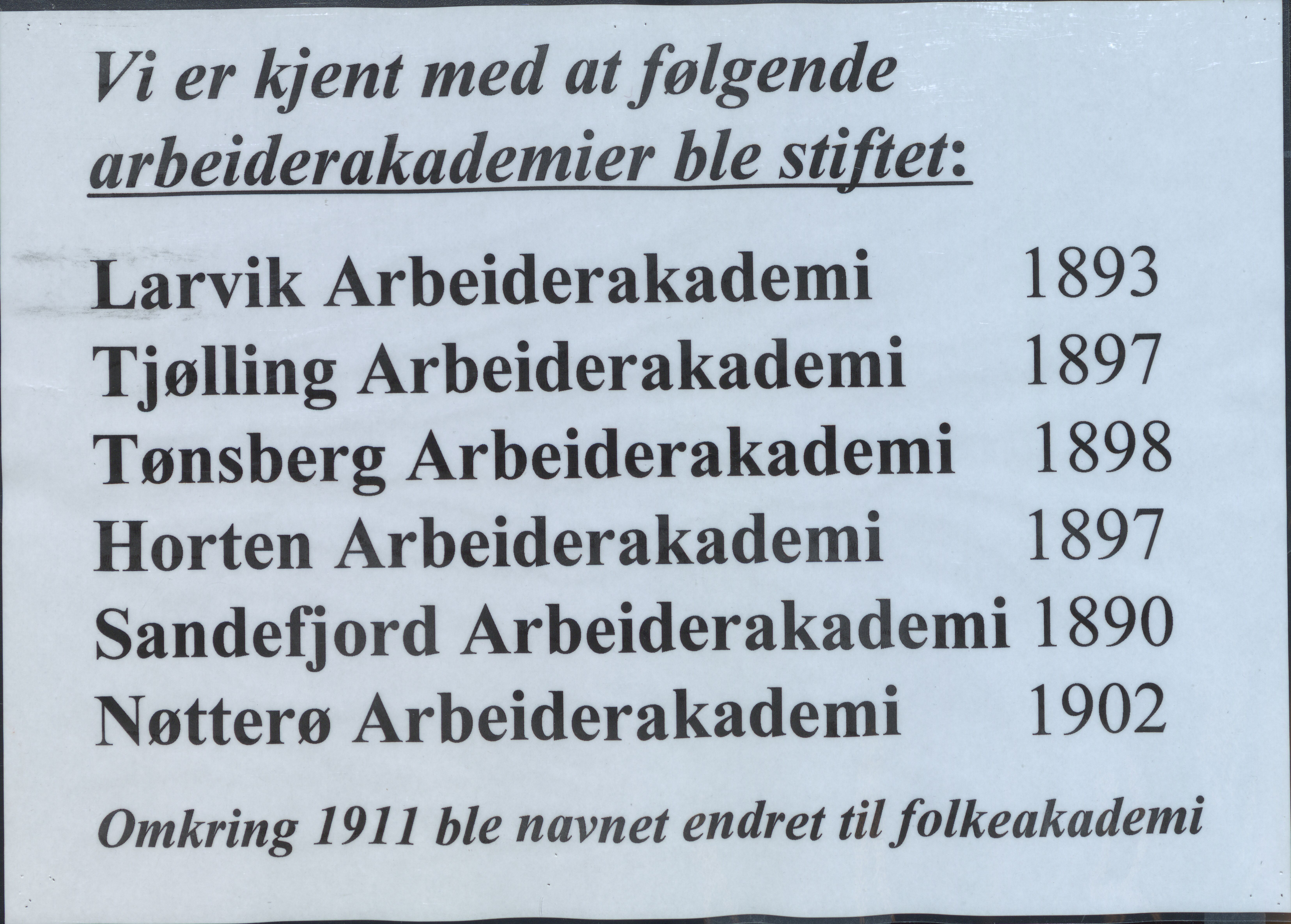 Pa 765 - Folkeakademiet i Andebu, VEMU/A-1887/X/L0002: Plakater