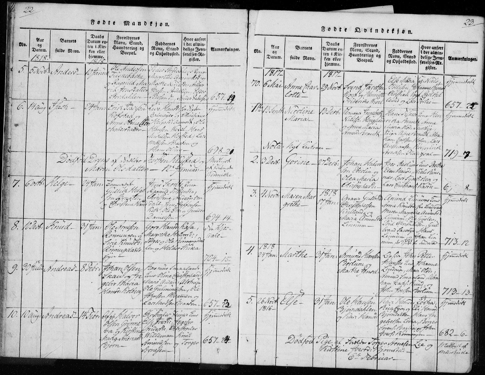 Kongsberg kirkebøker, SAKO/A-22/F/Fa/L0008: Parish register (official) no. I 8, 1816-1839, p. 22-23