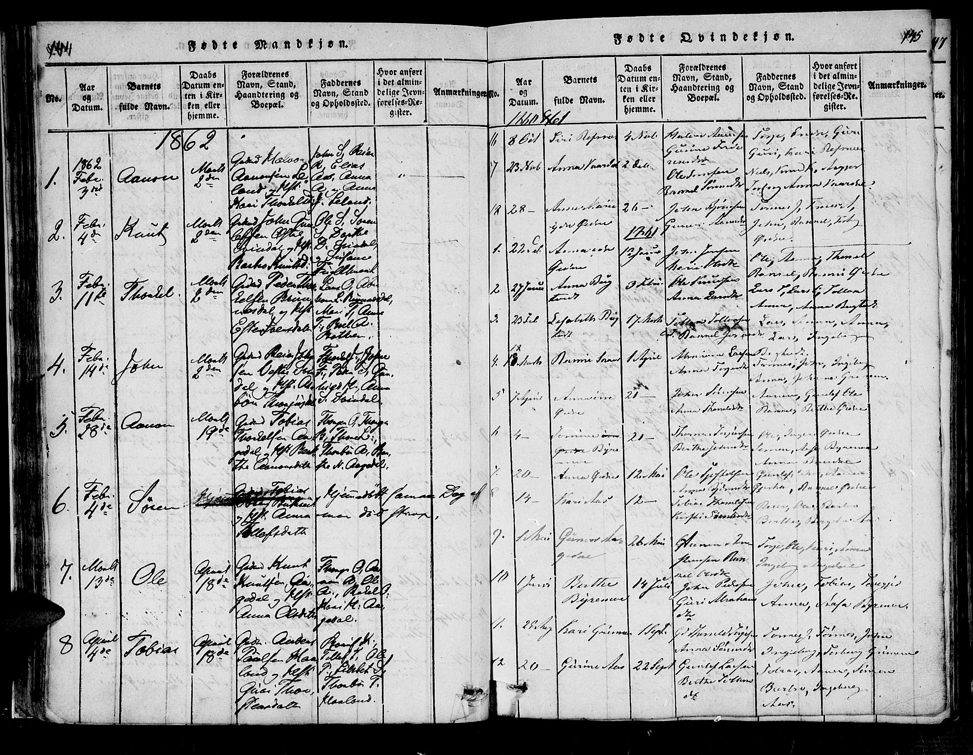 Bjelland sokneprestkontor, SAK/1111-0005/F/Fa/Fac/L0001: Parish register (official) no. A 1, 1815-1866, p. 144-145