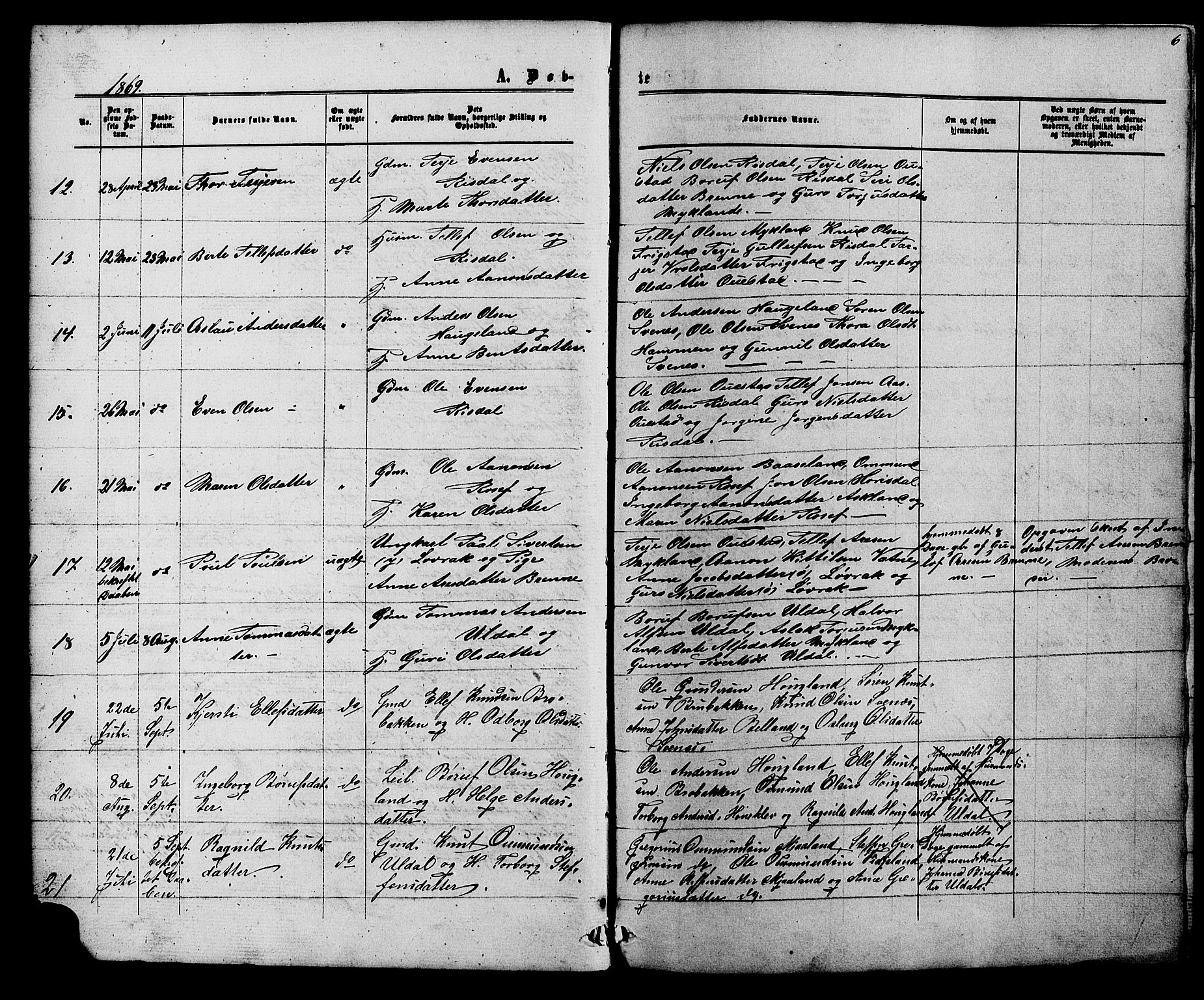 Herefoss sokneprestkontor, AV/SAK-1111-0019/F/Fb/Fbc/L0002: Parish register (copy) no. B 2, 1867-1886, p. 6