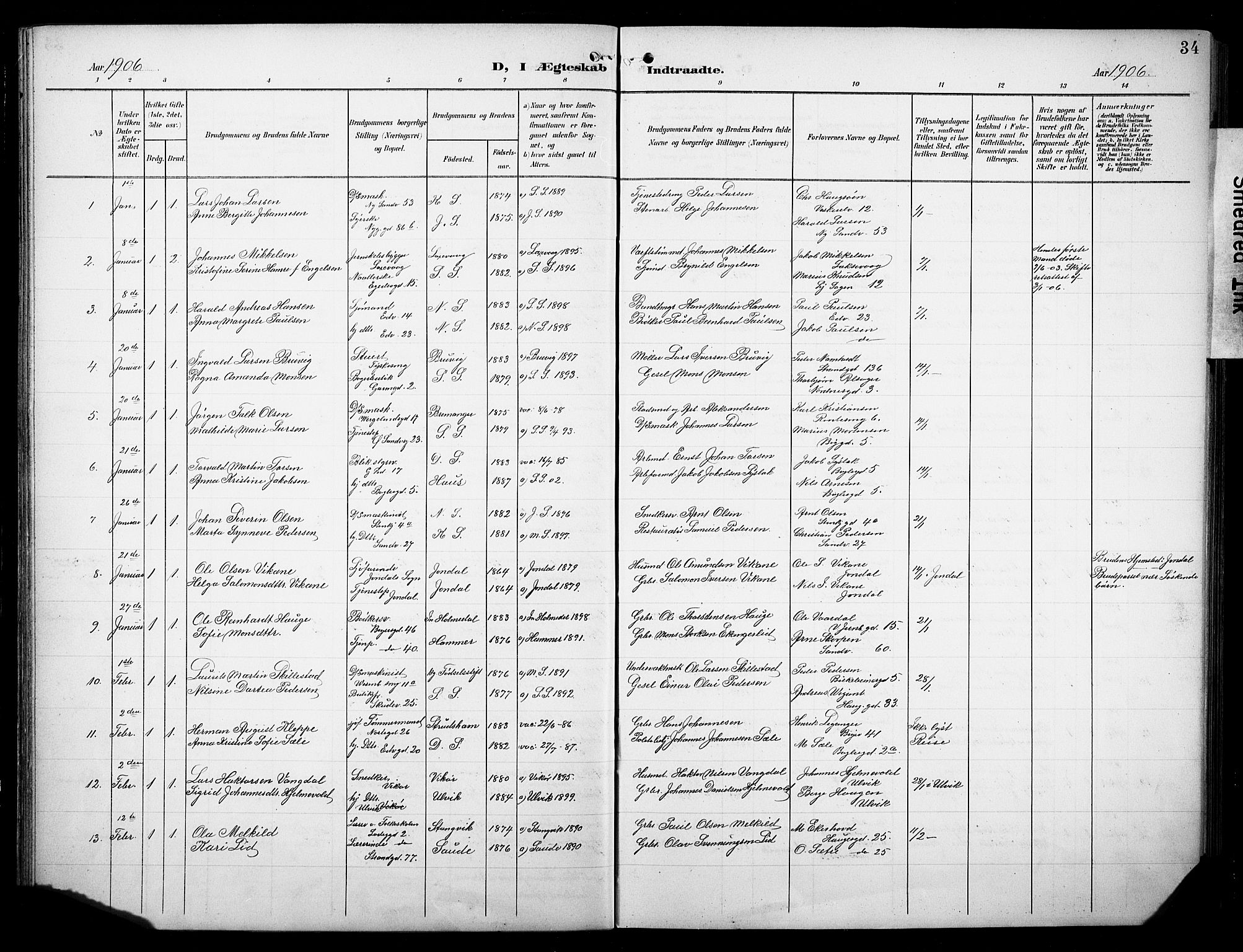 Sandviken Sokneprestembete, SAB/A-77601/H/Hb/L0014: Parish register (copy) no. D 1, 1902-1929, p. 34