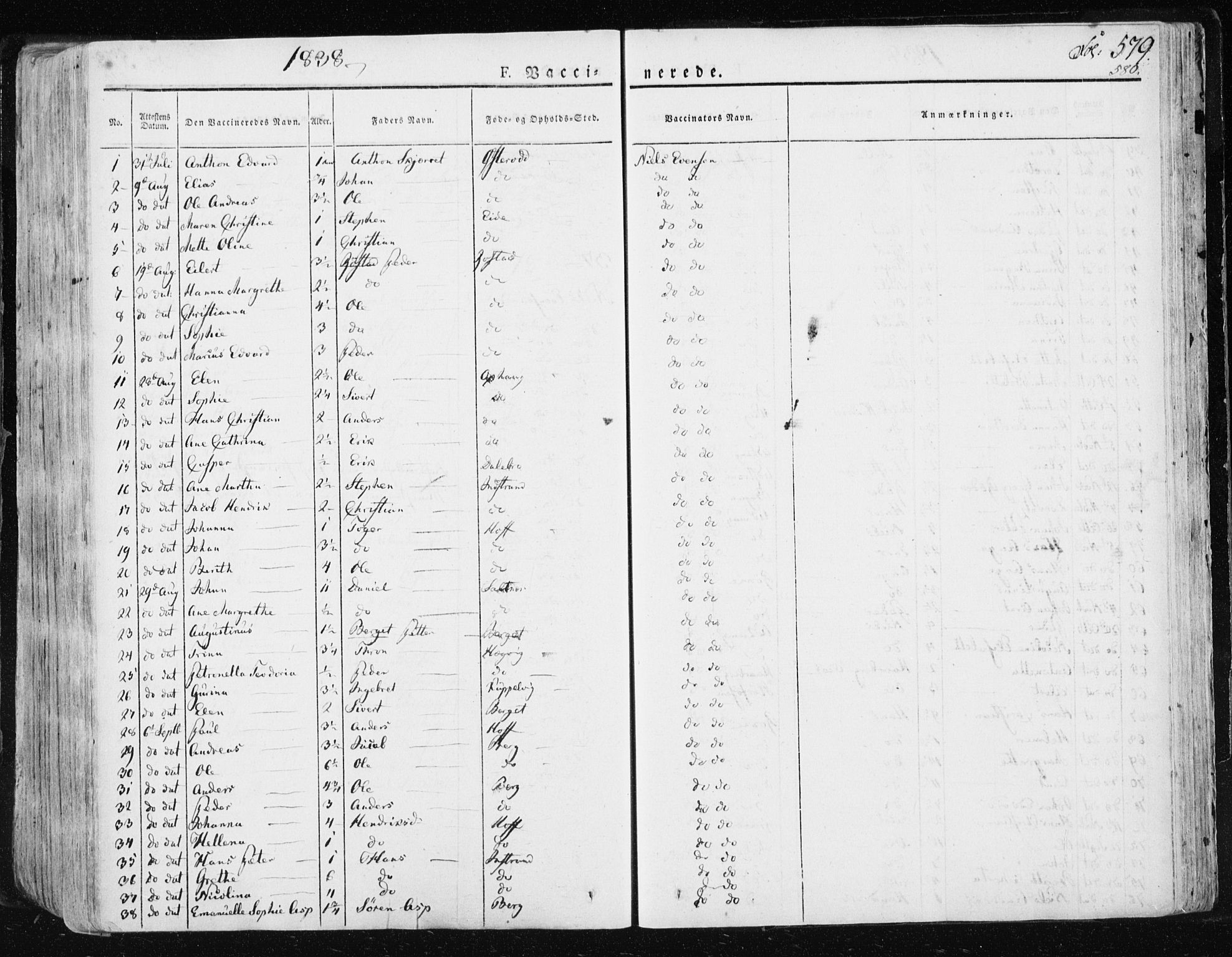 Ministerialprotokoller, klokkerbøker og fødselsregistre - Sør-Trøndelag, SAT/A-1456/659/L0735: Parish register (official) no. 659A05, 1826-1841, p. 579