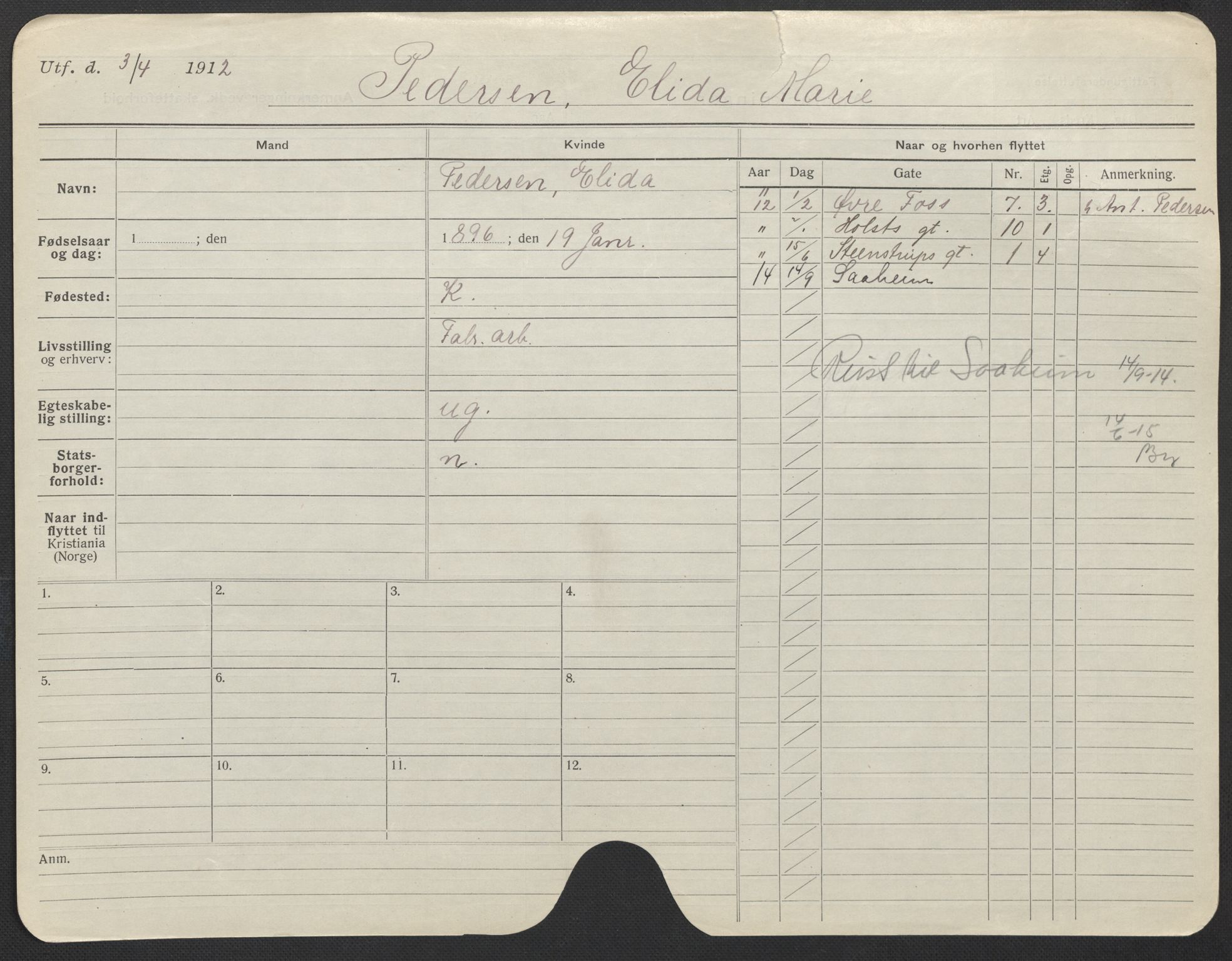 Oslo folkeregister, Registerkort, AV/SAO-A-11715/F/Fa/Fac/L0022: Kvinner, 1906-1914, p. 674a