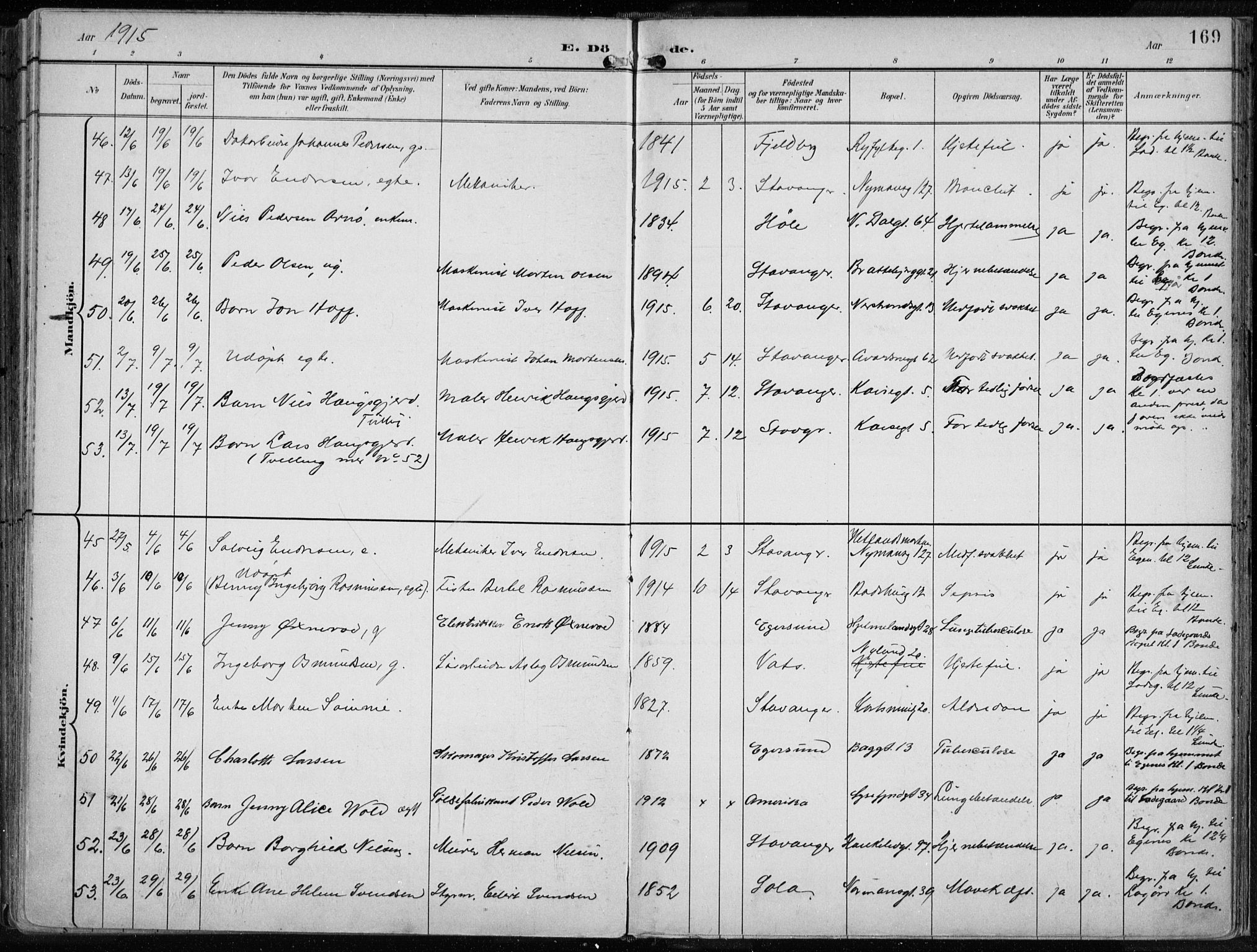 St. Johannes sokneprestkontor, AV/SAST-A-101814/001/30/30BA/L0005: Parish register (official) no. A 5, 1898-1919, p. 169