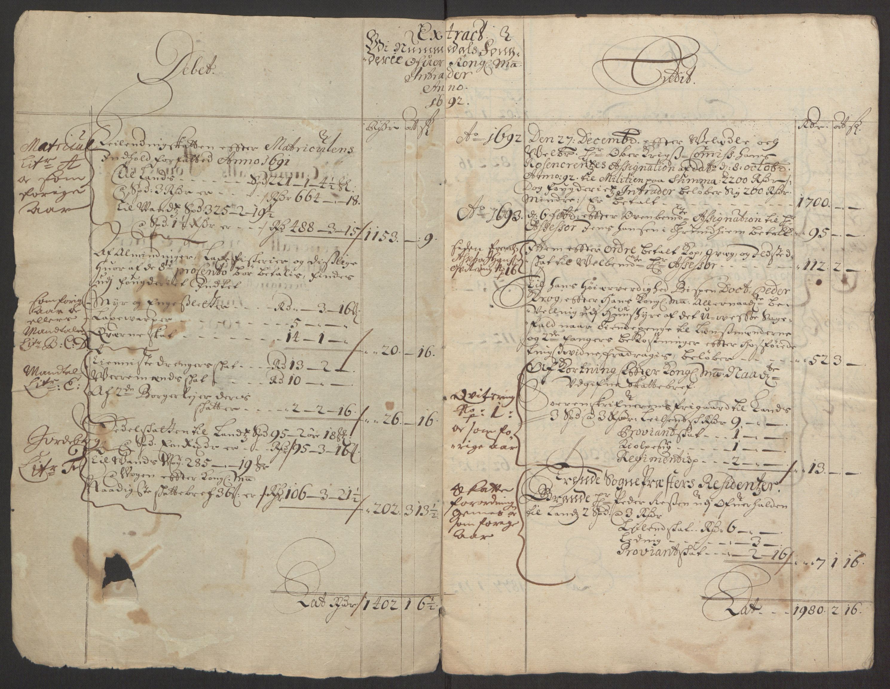Rentekammeret inntil 1814, Reviderte regnskaper, Fogderegnskap, RA/EA-4092/R64/L4424: Fogderegnskap Namdal, 1692-1695, p. 4