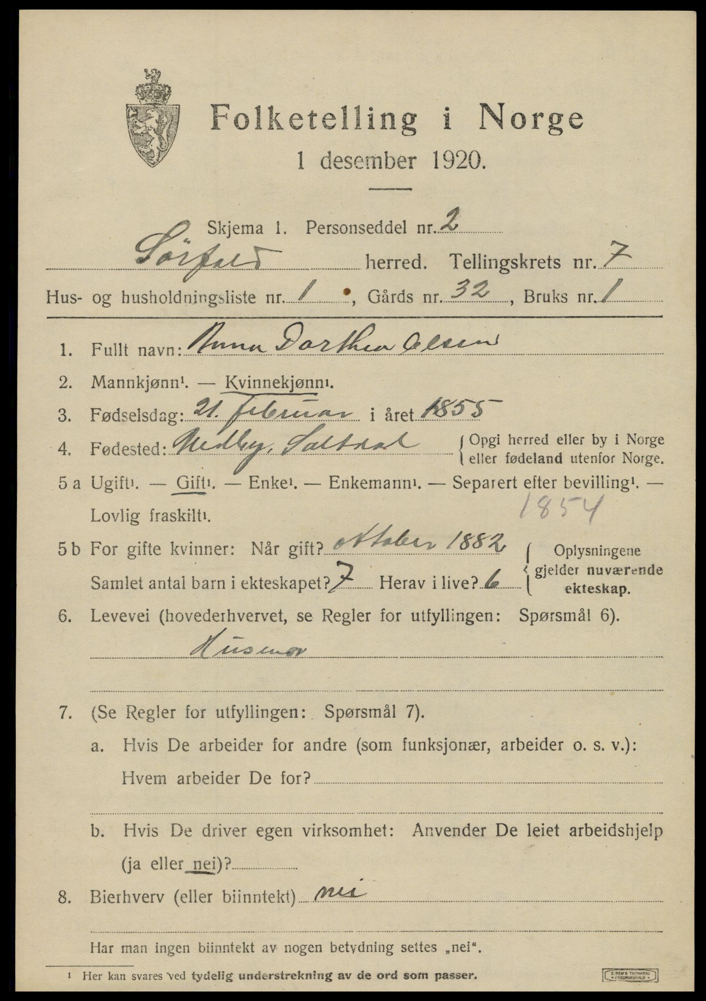 SAT, 1920 census for Sørfold, 1920, p. 3803