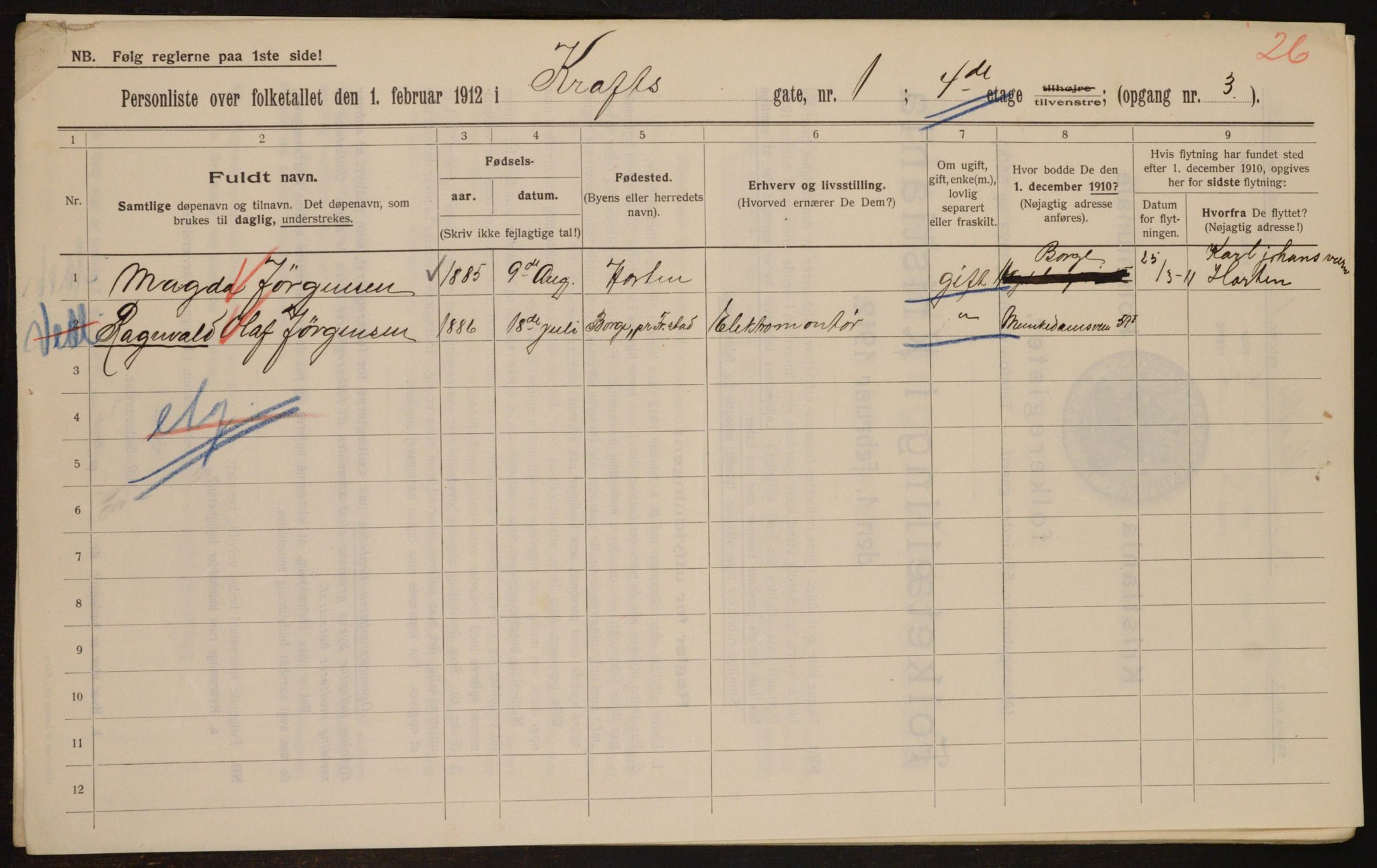 OBA, Municipal Census 1912 for Kristiania, 1912, p. 54169