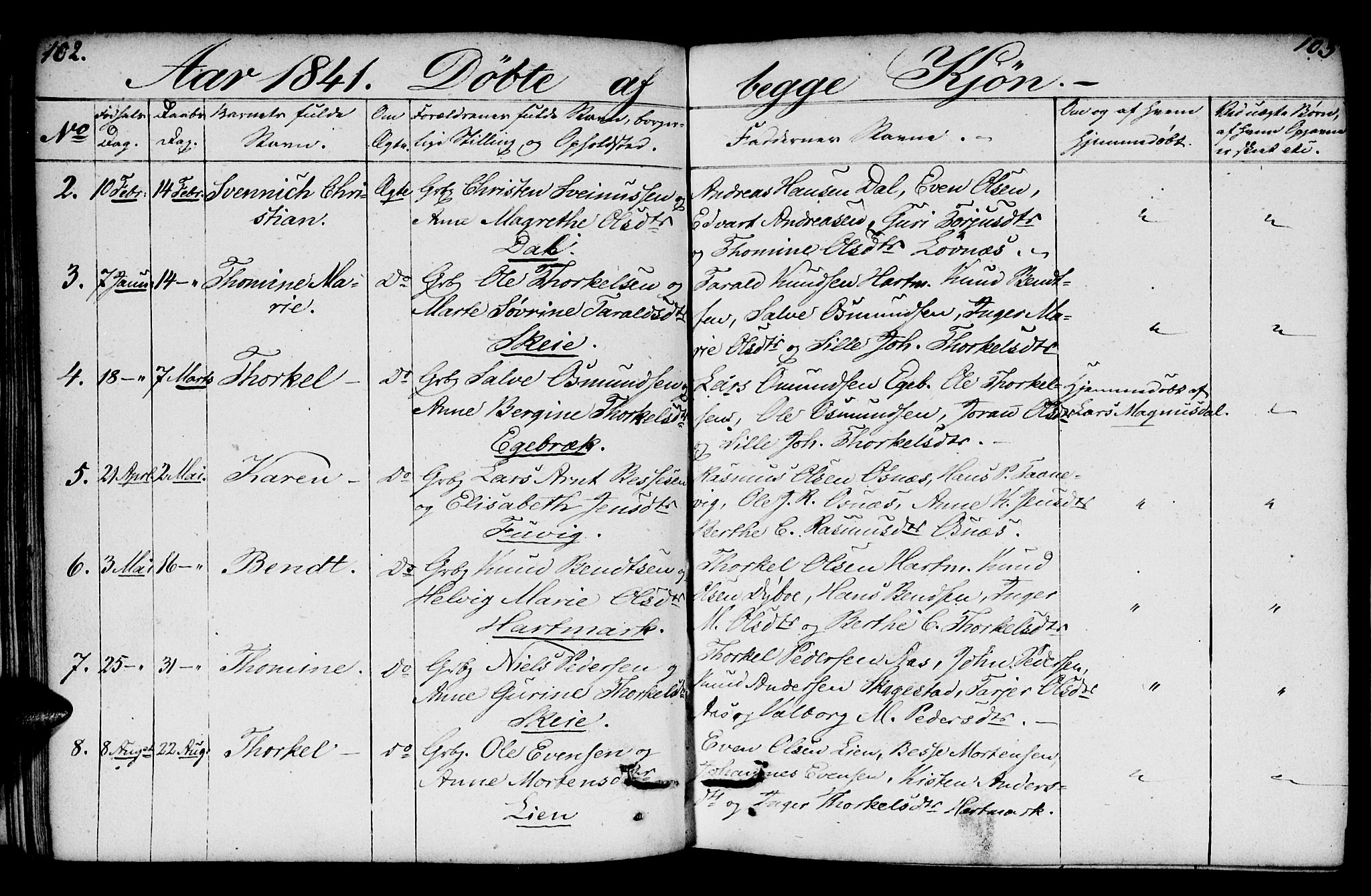Mandal sokneprestkontor, SAK/1111-0030/F/Fb/Fbb/L0001: Parish register (copy) no. B 1, 1802-1846, p. 102-103