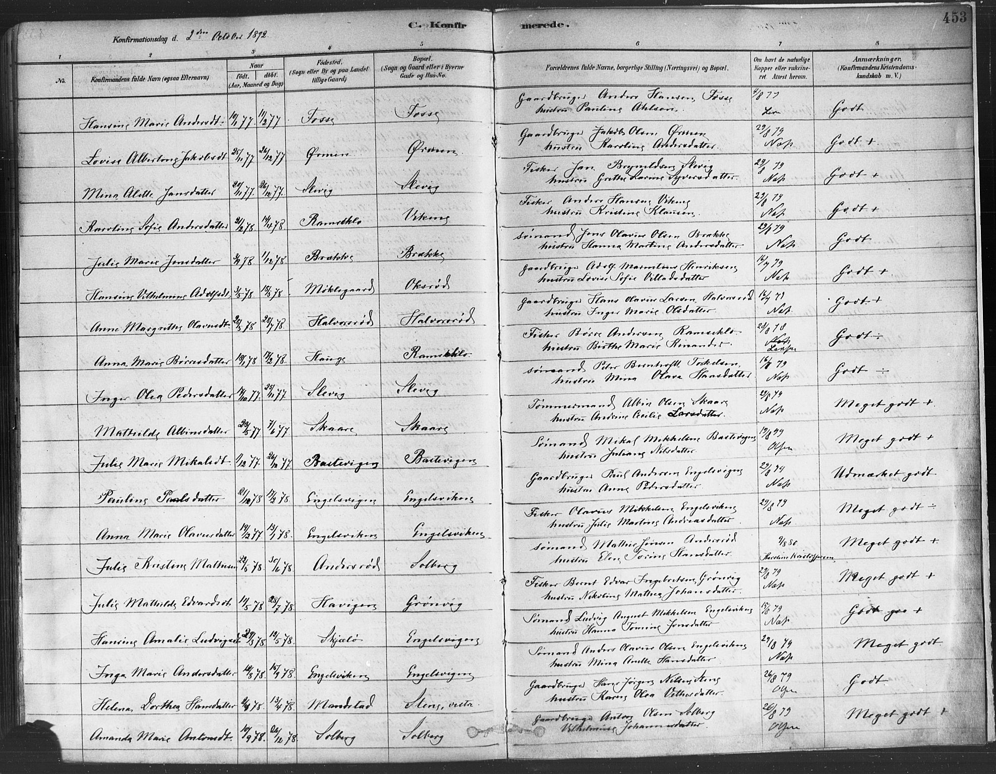 Onsøy prestekontor Kirkebøker, AV/SAO-A-10914/F/Fa/L0005: Parish register (official) no. I 5, 1878-1898, p. 454