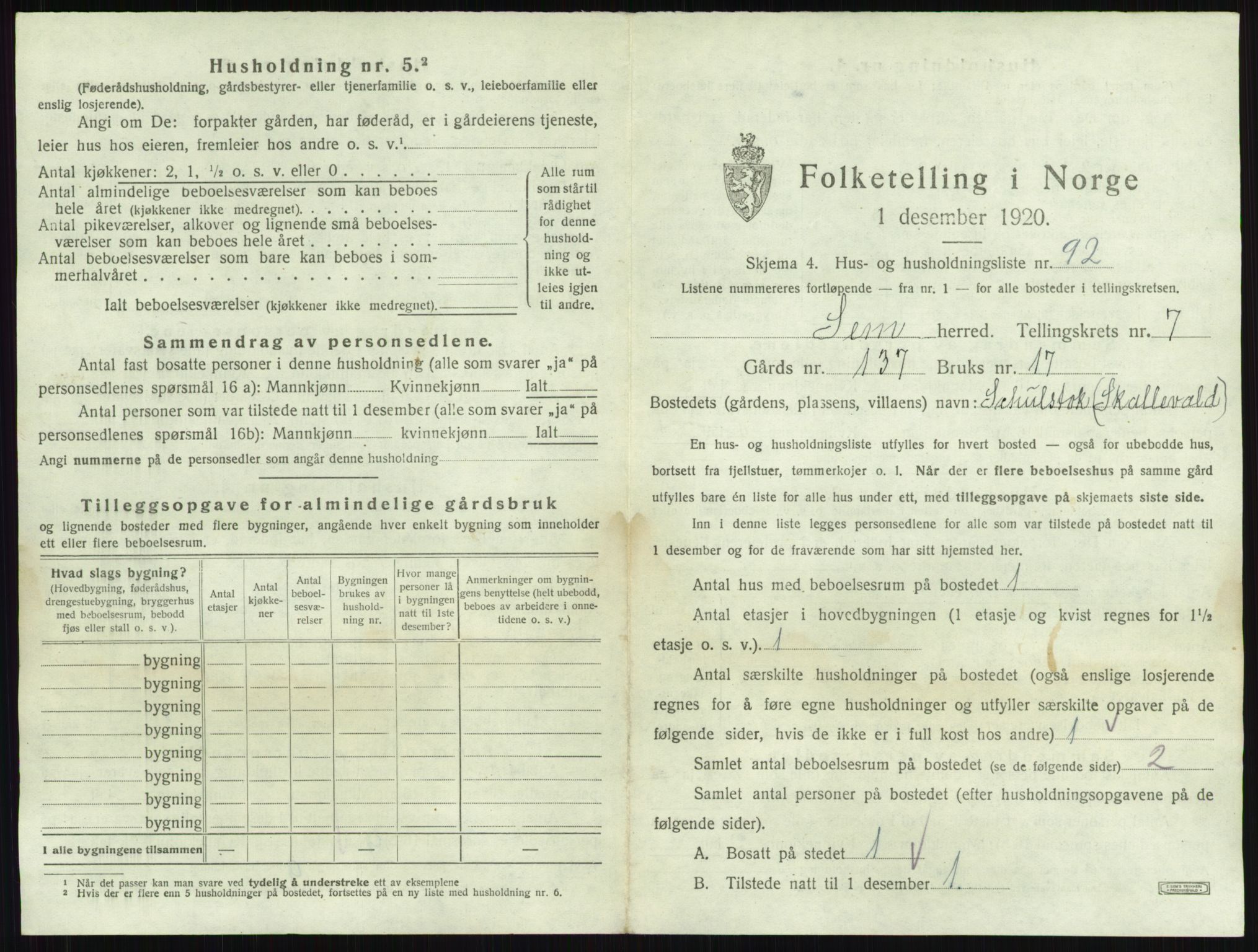 SAKO, 1920 census for Sem, 1920, p. 1636