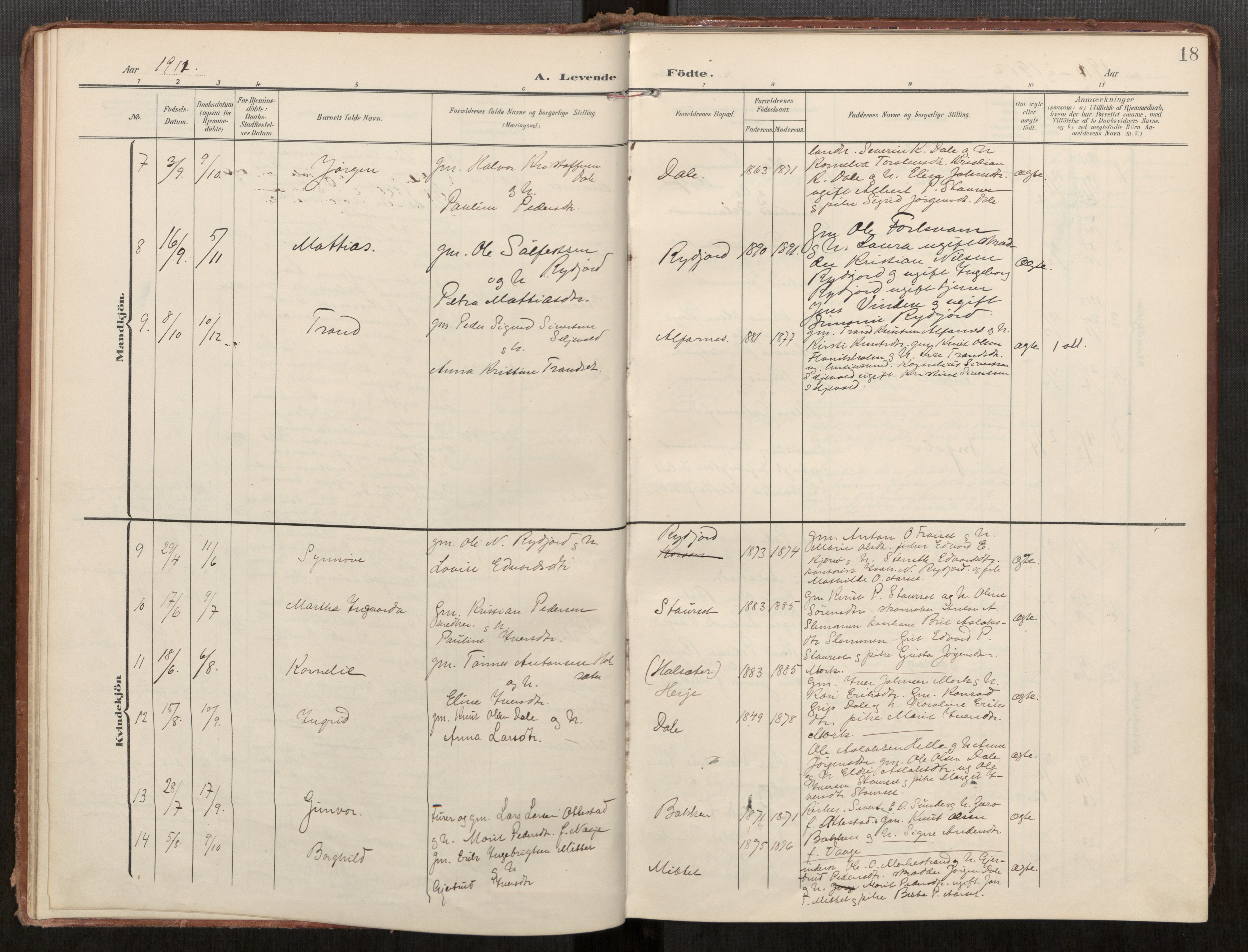 Ministerialprotokoller, klokkerbøker og fødselsregistre - Møre og Romsdal, AV/SAT-A-1454/549/L0618: Parish register (official) no. 549A01, 1906-1927, p. 18